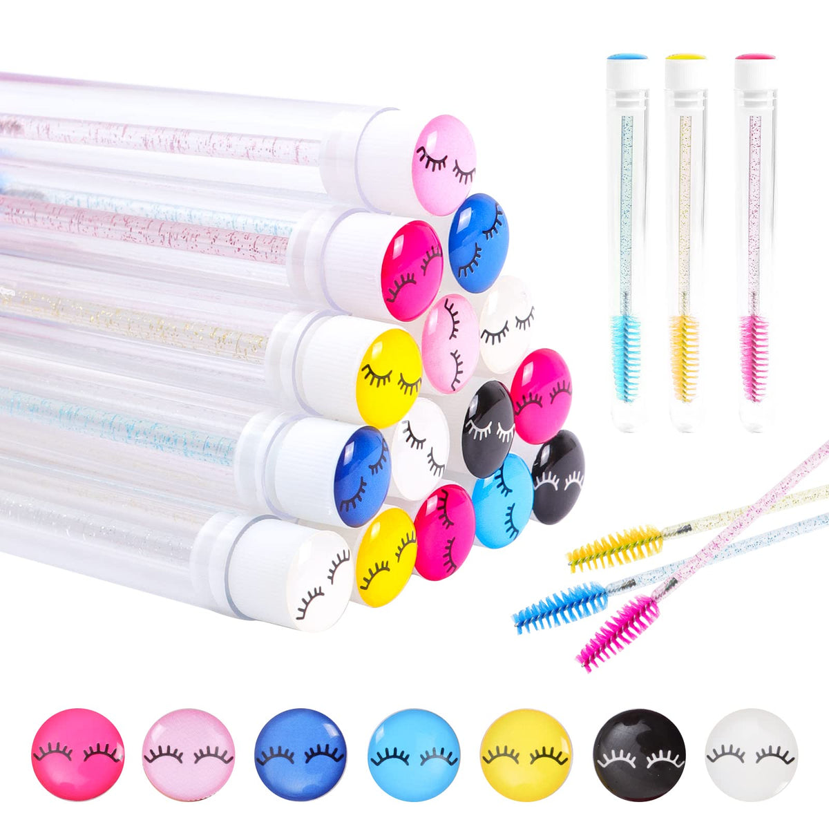 60 pinceles desechables para pestañas coloridas, para pestañas y pestañas, con forma de diamante, para maquillaje, varita de máscara en tubo sanitario, suministros para pestañas