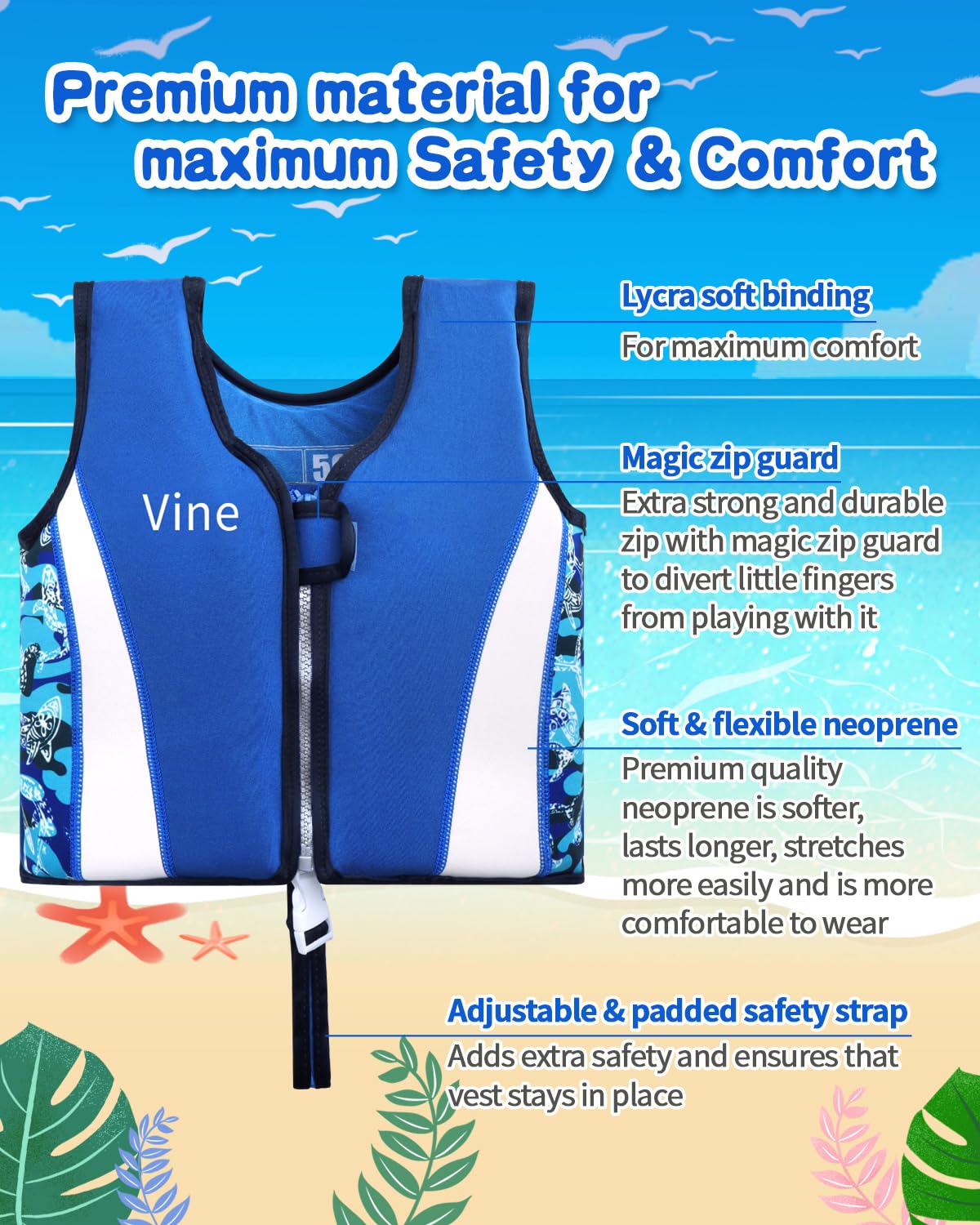 Chaleco de natación de neopreno para niños y niñas (3-4 años, D)