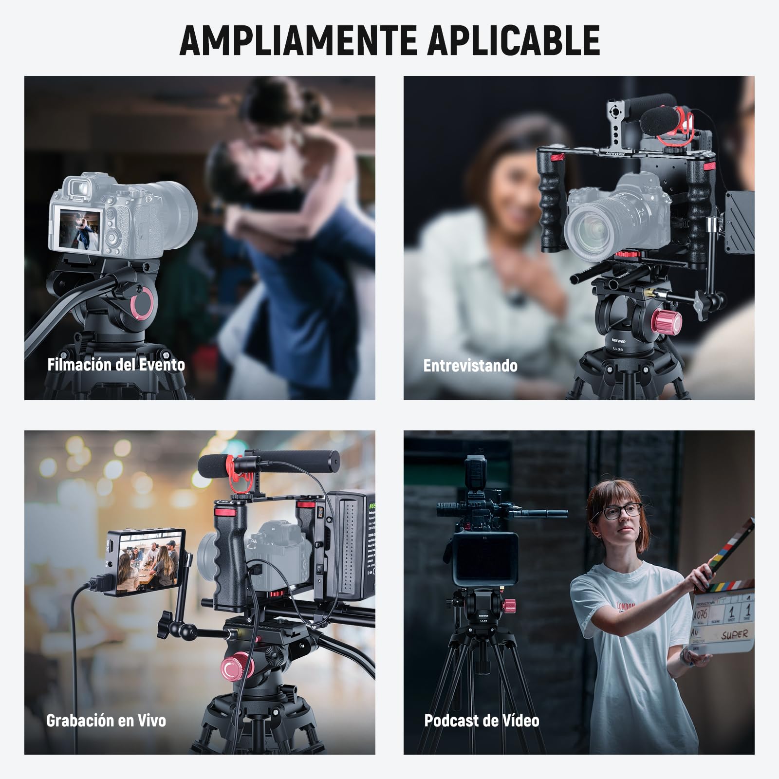 Trípode para Cámara NEEWER Aluminio Resistente con Cabezal Fluido y Placa QR Compatible Canon Nikon Sony 79"