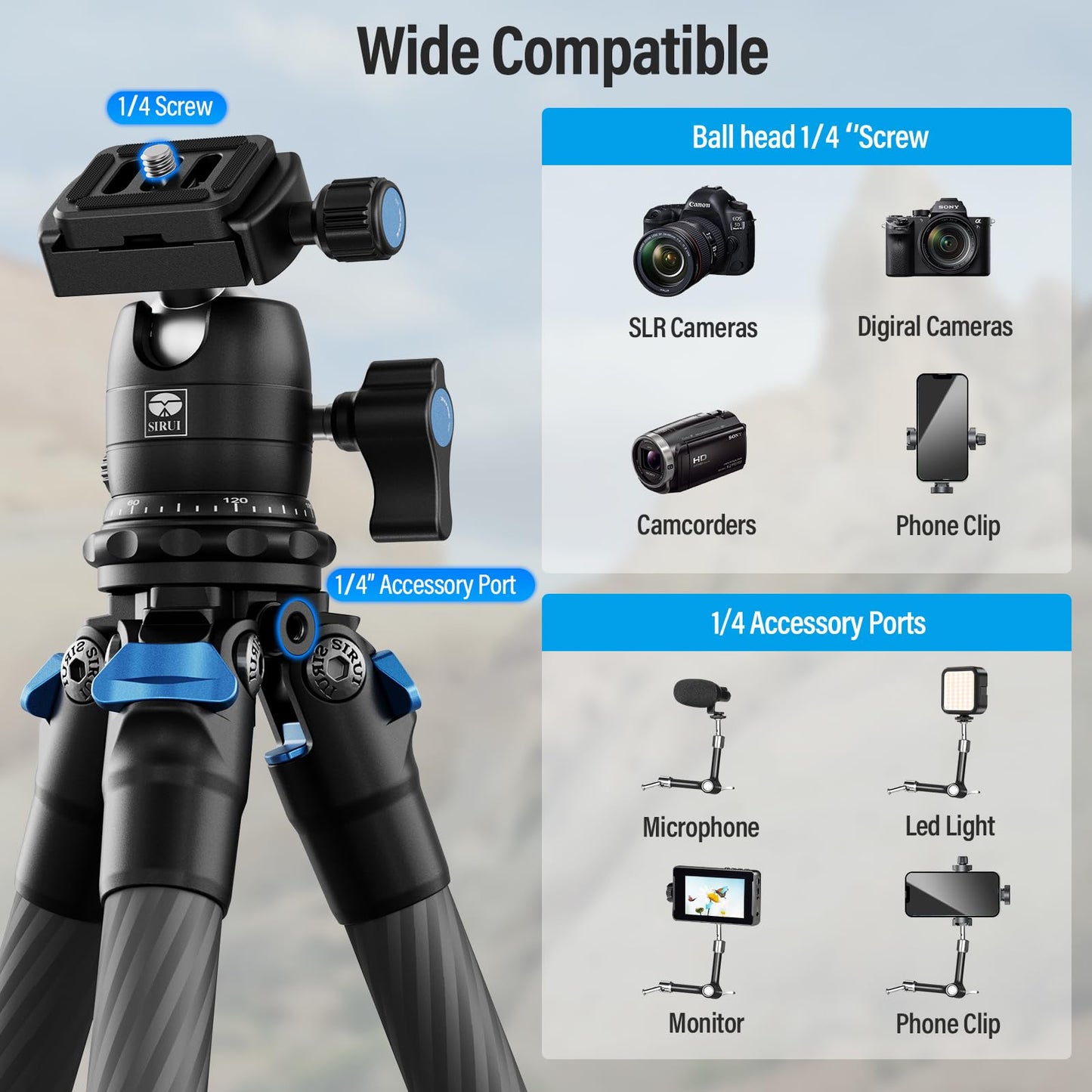 Trípode Compacto SIRUI Fibra de Carbono 360° Portátil Carga 15kg