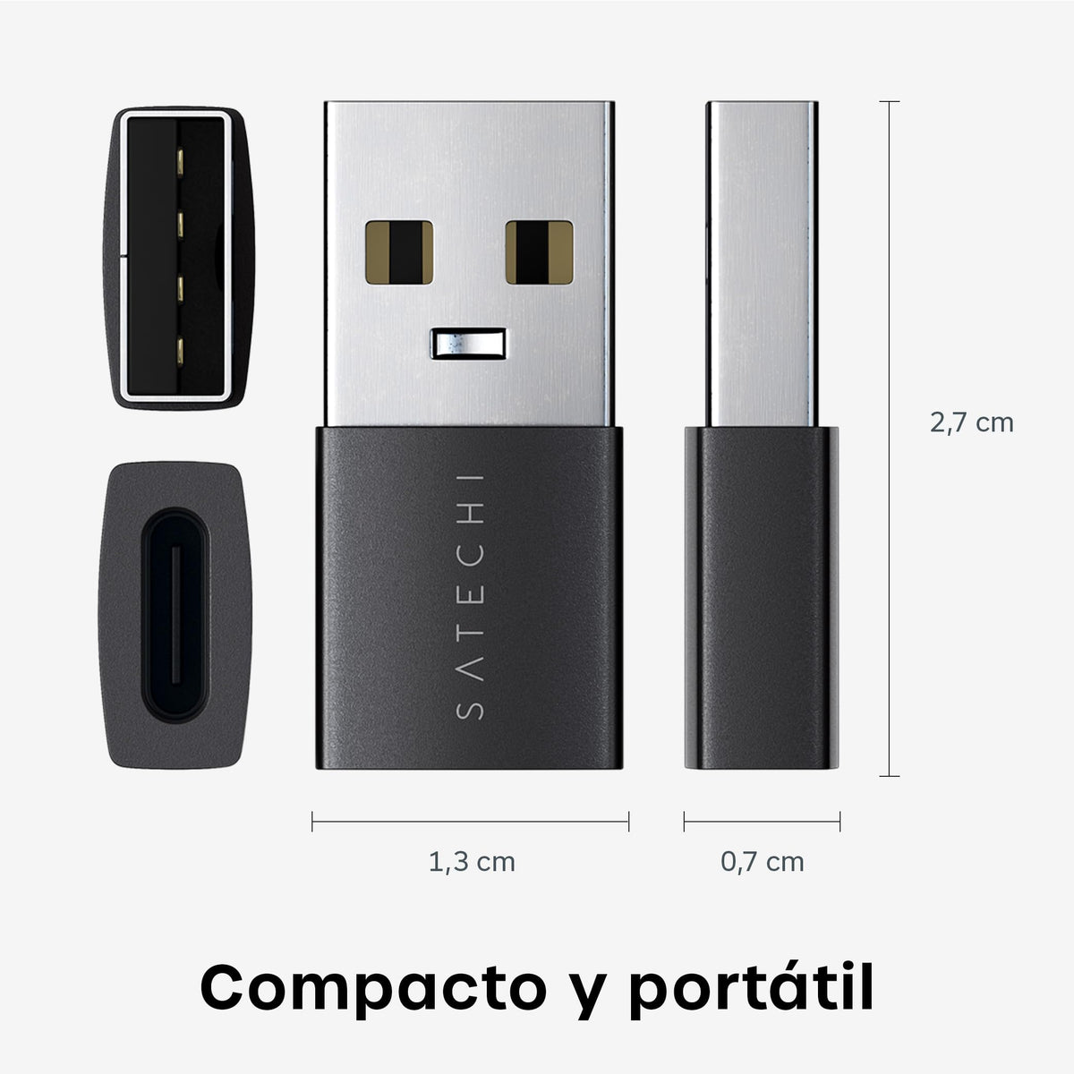 Adaptador USB-A a USB-C SATECHI Negro Espacial, Paquete de 2