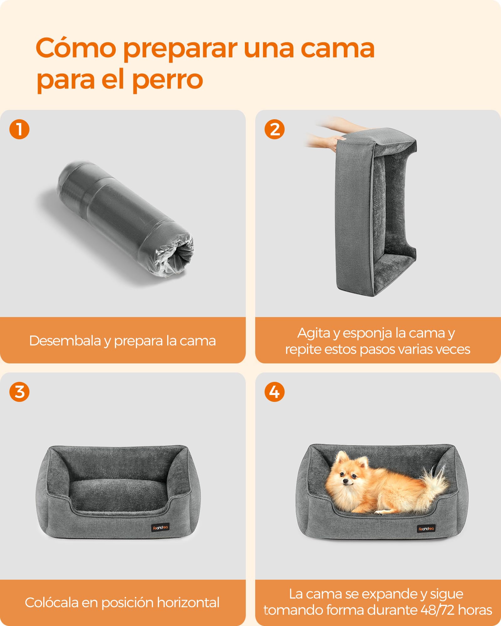 Feandrea Cama para Perros, Sofá para Mascotas, 70 x 55 x 21 cm, Bordes Elevados, M, para Perros Pequeños, Gris Claro MPGW10GG