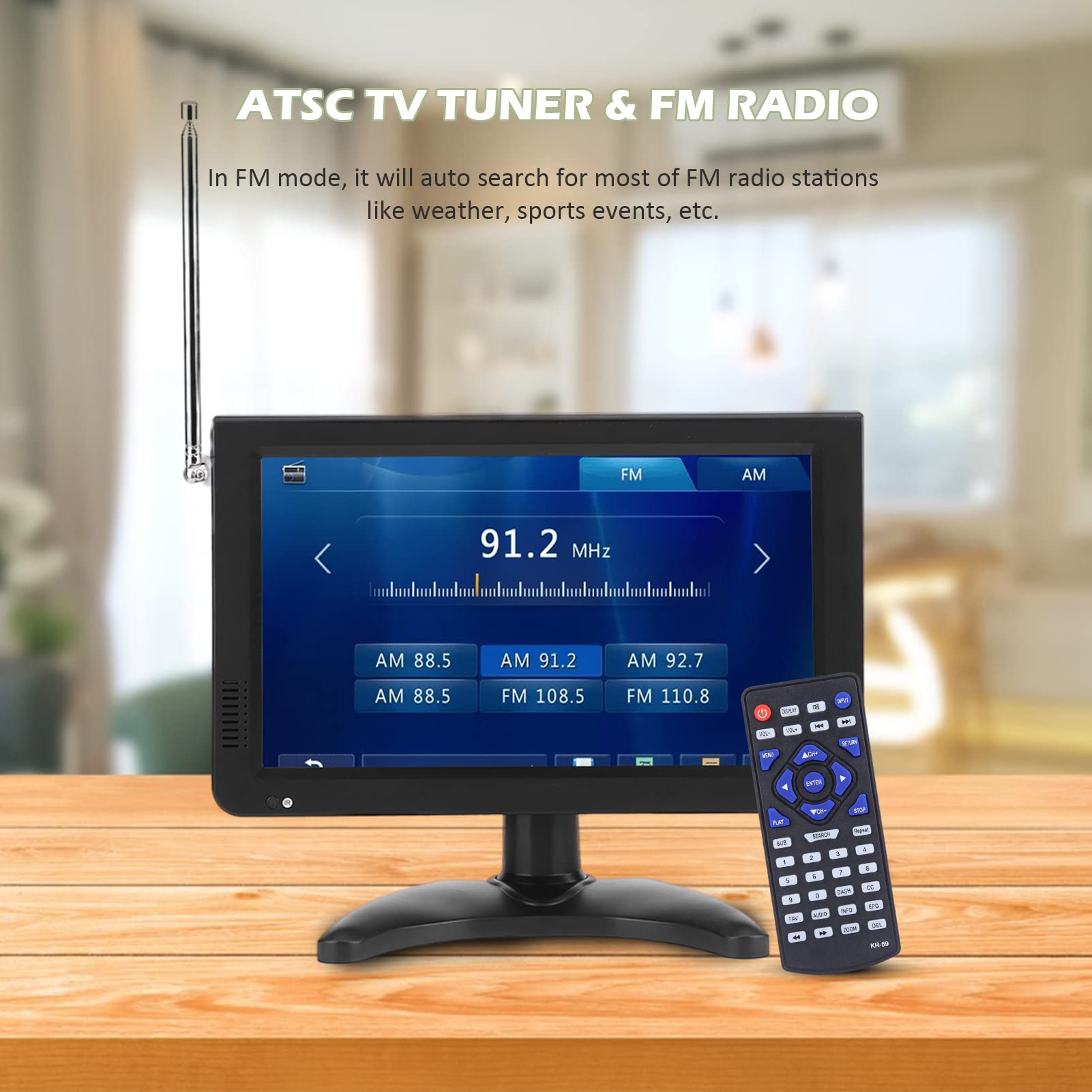 TV Digital Acogedor 10 Pulgadas HDMI Alta Sensibilidad con Sintonizador Estéreo y Soporte Radio FM