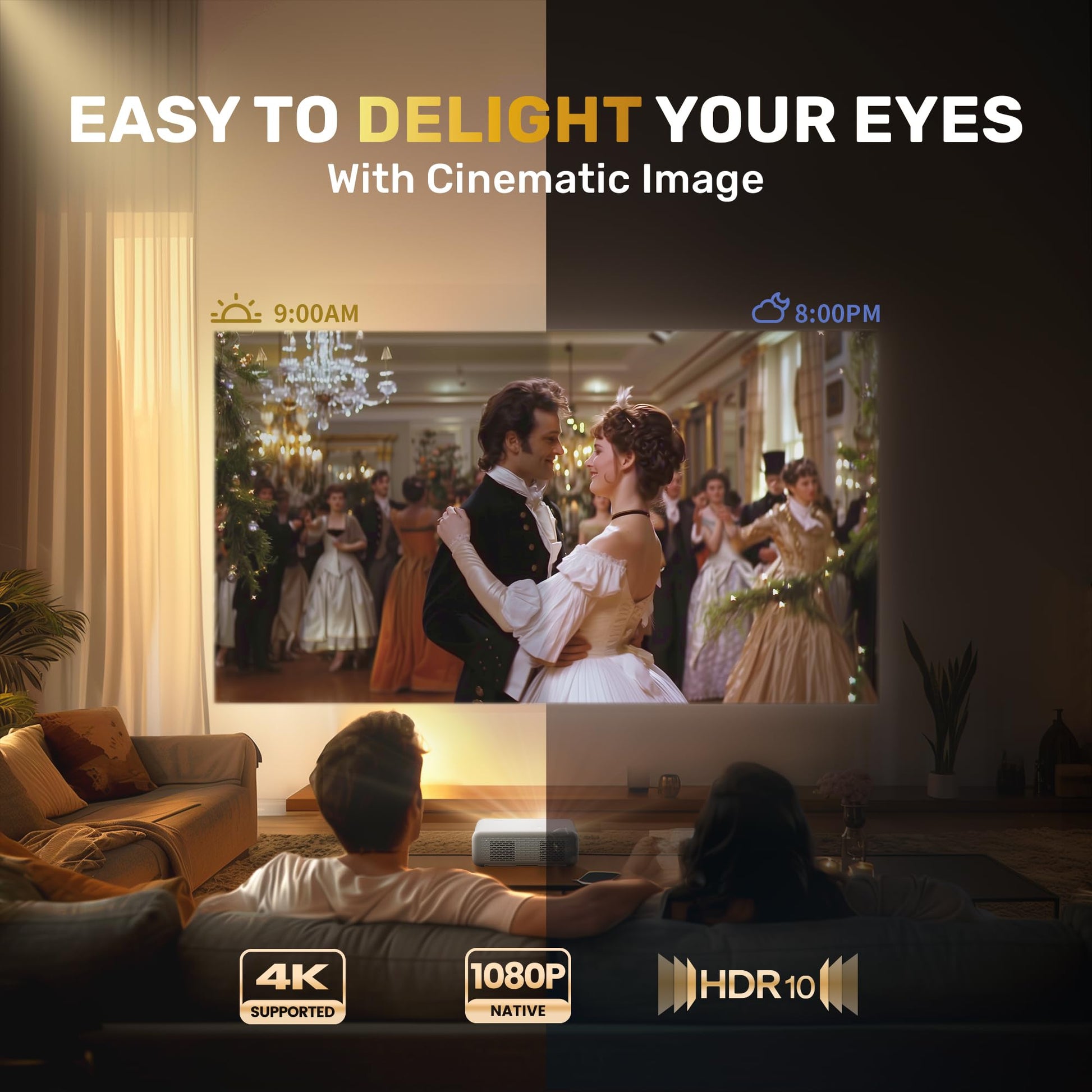 Aurzen EAZZE D1 Proyector inteligente con WiFi y Bluetooth, licencia oficial de Netflix, enfoque automático y piedra clave, audio DoIby, zoom, película nativa 1080P, mini proyector portátil para