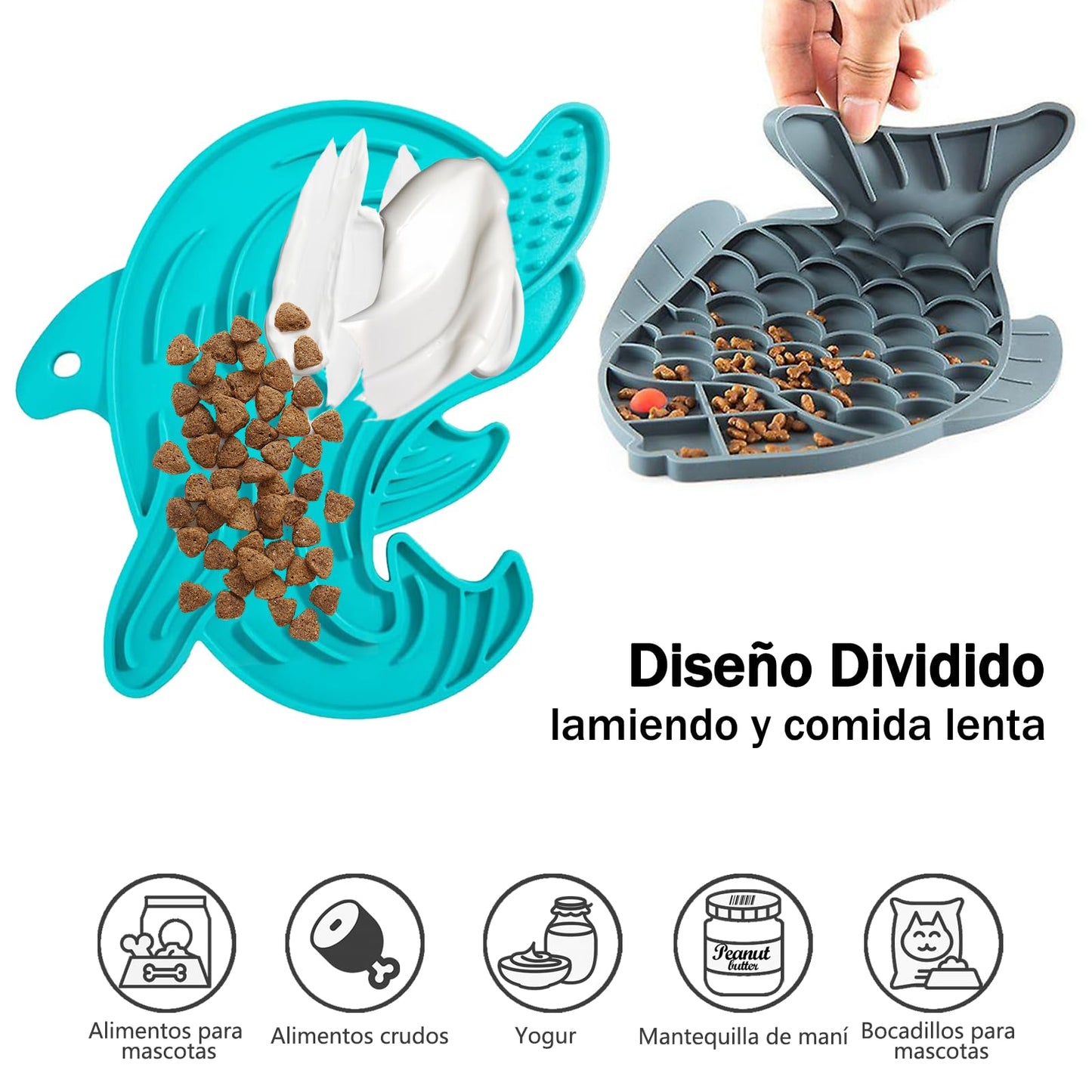 KIWOP Almohadilla para Lamer Perros, Pack de 2 Tapete para Lamer Perros, Tapete de Alimentación Lenta para Mascotas, Lick Mat para Perro, Tapete para Comida de Perro con Ventosas (Gris+Azul)
