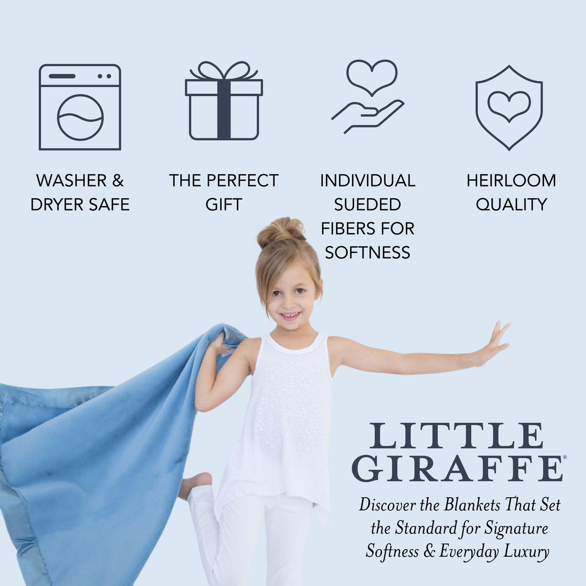 Little Giraffe - Manta suave de lujo con ribete de satén, manta para carriola de bebé, artículos esenciales para bebés recién nacidos y regalos para bebés, 29 x 35 pulgadas, aciano