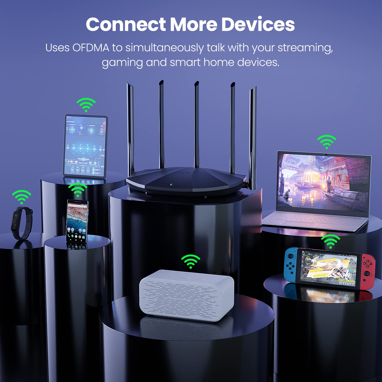 Router WiFi 6 Tenda Negro AX1500 Doble Banda con 5 Antenas de Alta Ganancia y 3 Puertos LAN Gigabit