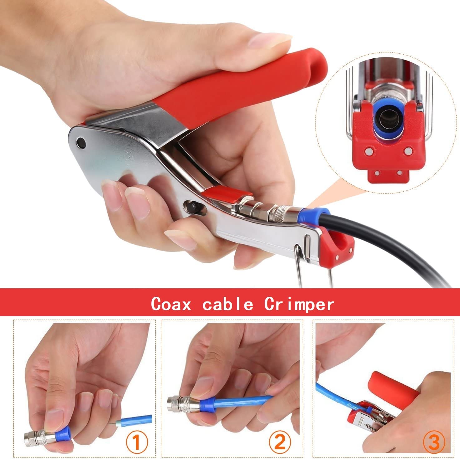 Crimpador de Cable Coaxial Voyzdx Azul con Conectores F para TV, Video y Audio