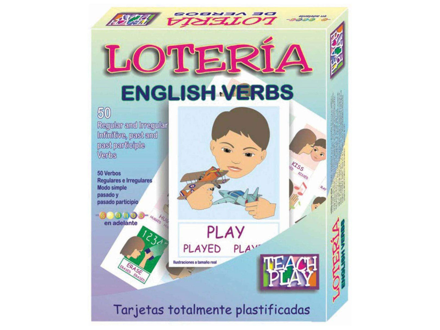 Juego Lotería Didáctica Teach Play Azul con Verbos en Inglés para Niños y Adolescentes