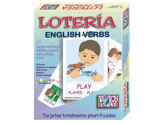 Juego Lotería Didáctica Teach Play Azul con Verbos en Inglés para Niños y Adolescentes