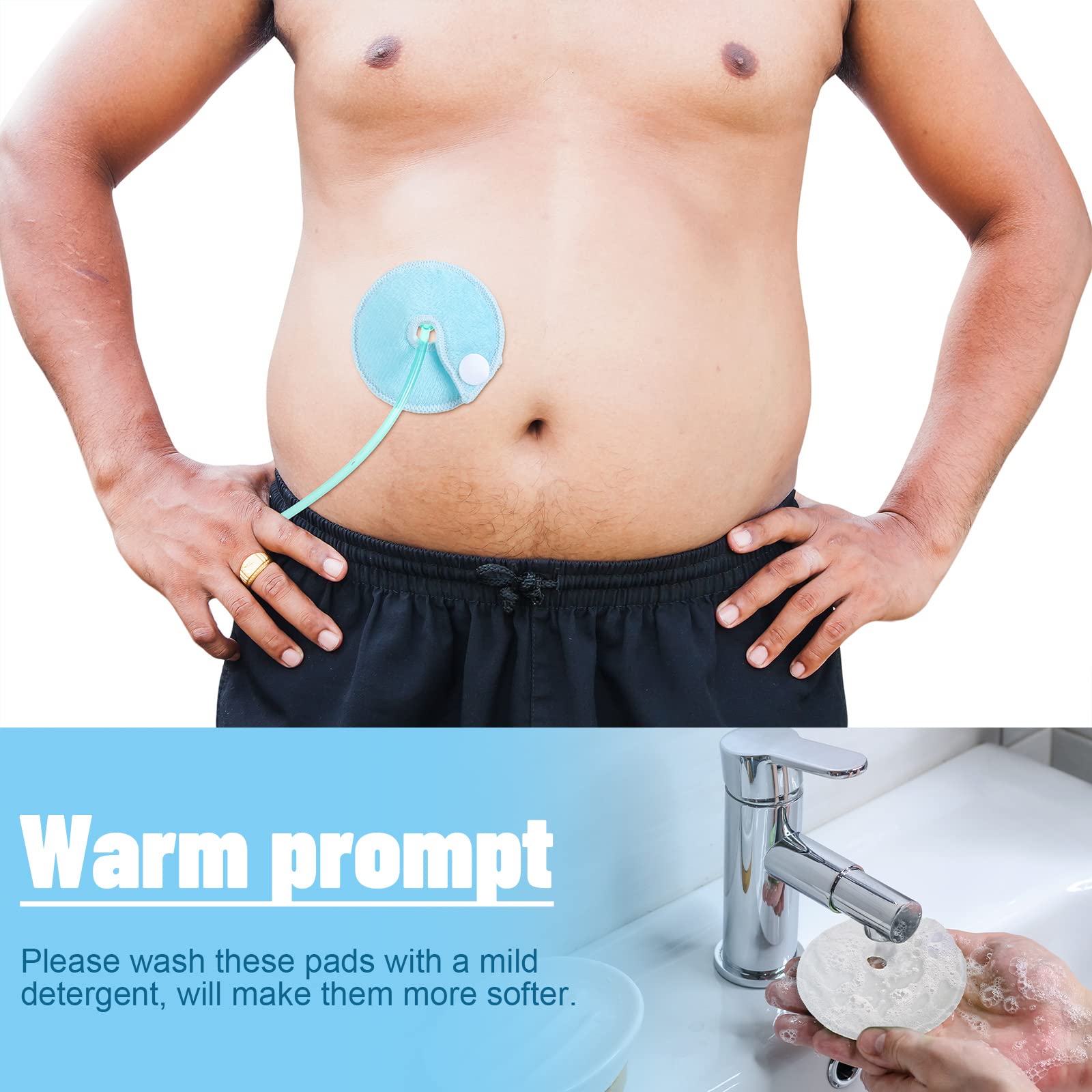 28 paquetes de almohadillas de tubo G, almohadillas de botón de tubo G abdominal, cubiertas de tubo G suaves, almohadillas de tubo G absorbentes, accesorios de tubo de alimentación, almohadillas de algodón para cuidado de enfermería (azul claro)