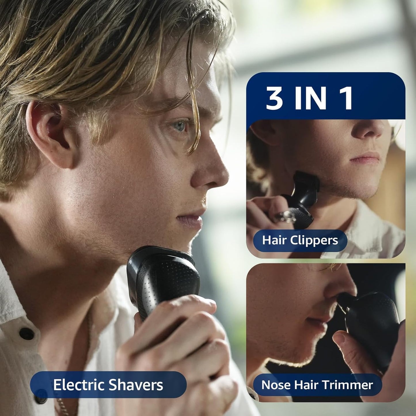 Rategist - Maquinilla de afeitar eléctrica inalámbrica para hombres: afeitadora 3 en 1 para barba/nariz y patillas - Kit de viaje impermeable IPX7, color negro brillante