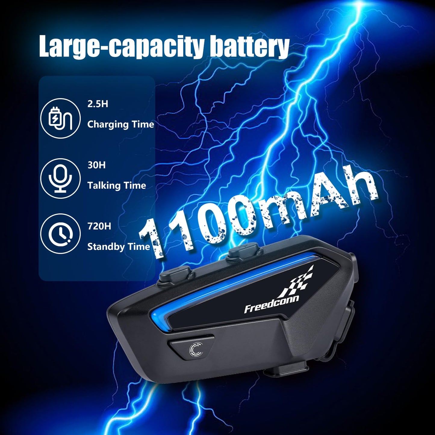 FreedConn - Juego de 2 auriculares Bluetooth para motocicleta con intercomunicador, IP67, impermeable, 1100 mAh (negro)