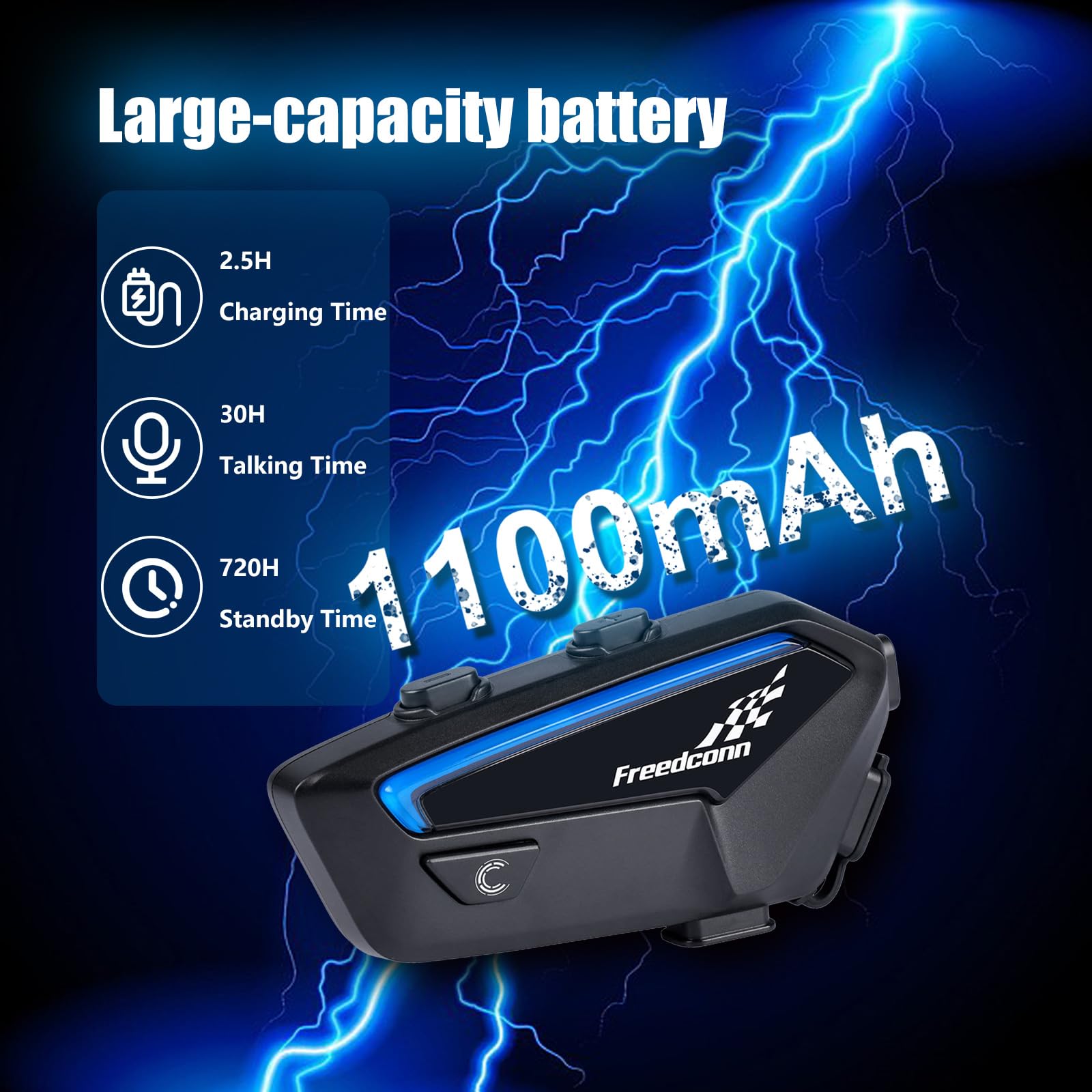 FreedConn - Juego de 2 auriculares Bluetooth para motocicleta con intercomunicador, IP67, impermeable, 1100 mAh (negro)