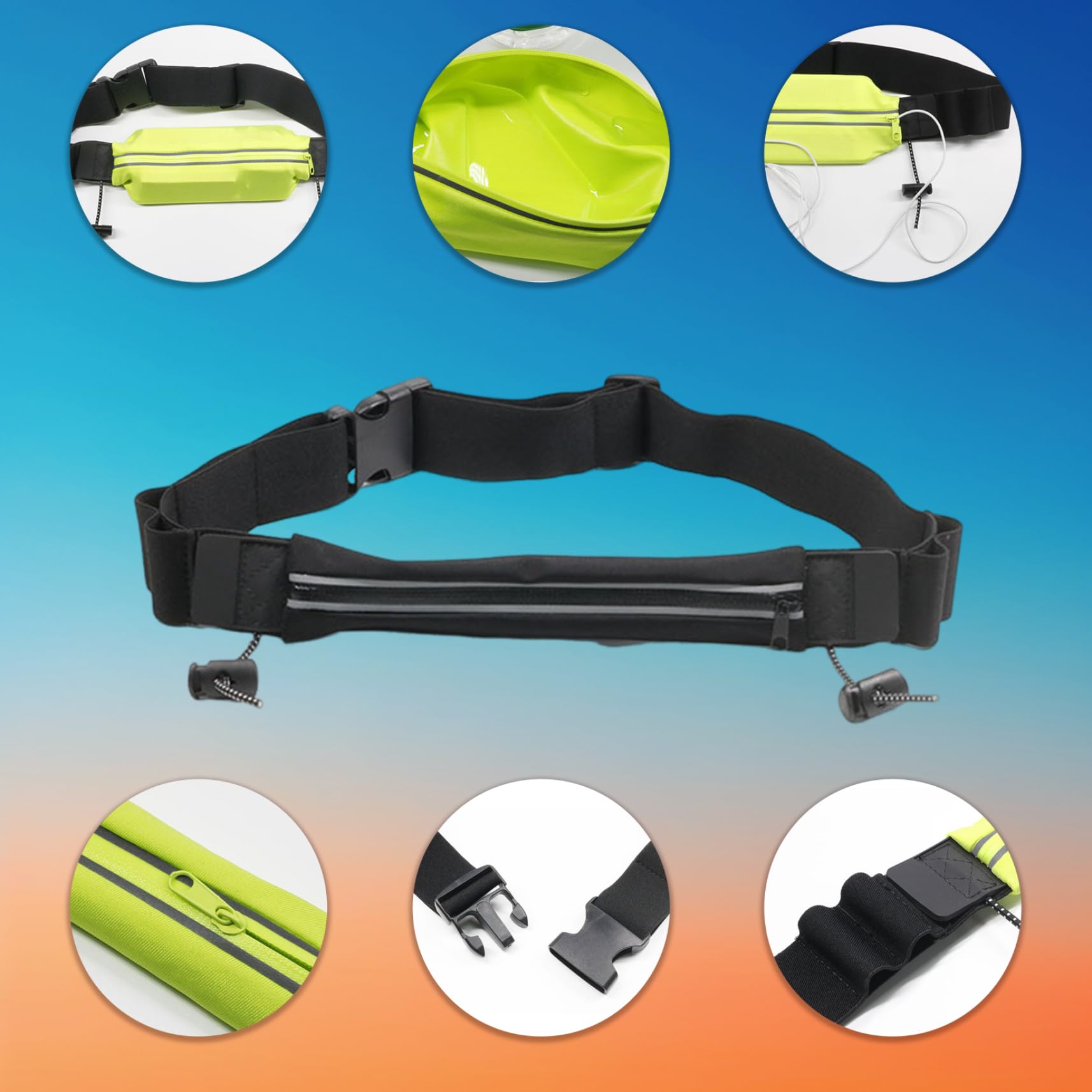 CurcKua Cinturón para Correr con presillas de Gel y Bolsillo. Cinturón Ajustable con Cremallera. para Correr para Mujeres y Hombres. Resistente al Agua. Regalos para maratones. Accesorios para c