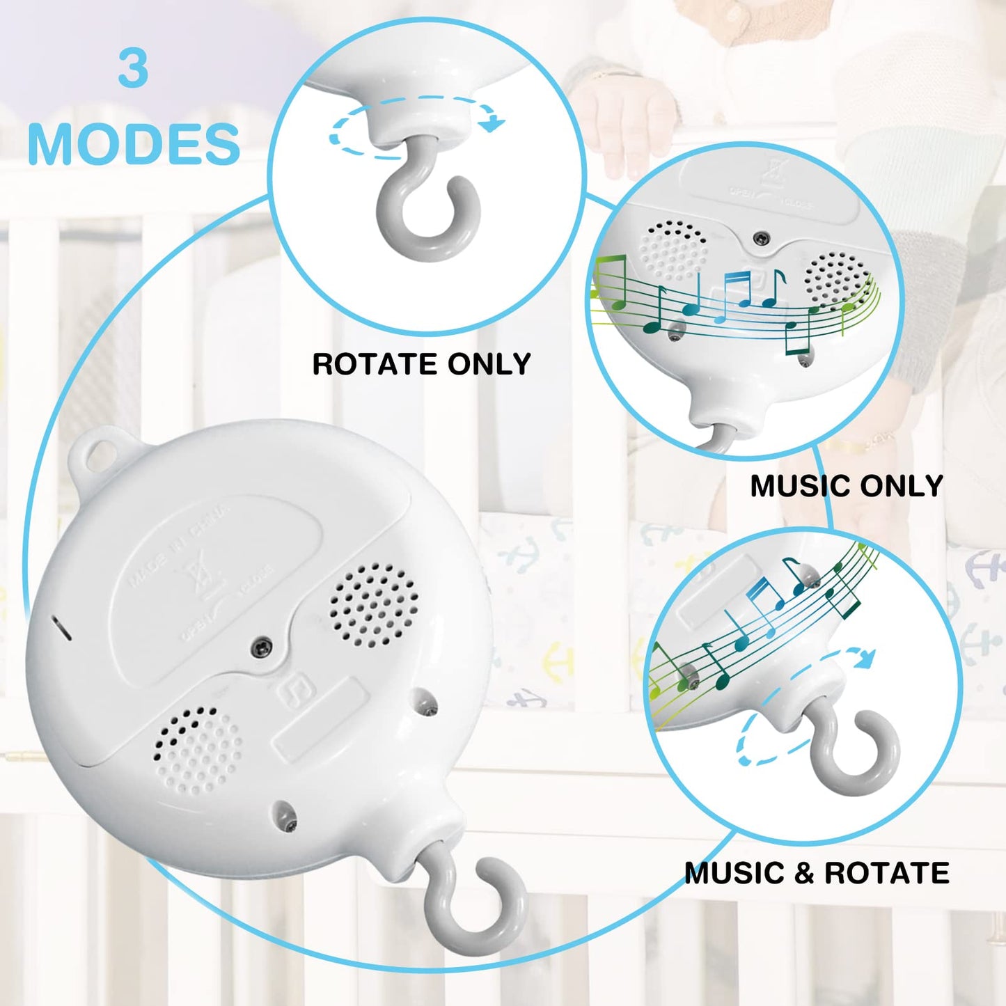 Caja Musical Móvil para Cuna De Bebé, Campana De Cama De Cuna Eléctrica, Crib Mobile Music Box Caja, Juego Musical, 35 Canciones, Juguete Ajustable, Motor Móvil para Regalos De Baby Shower