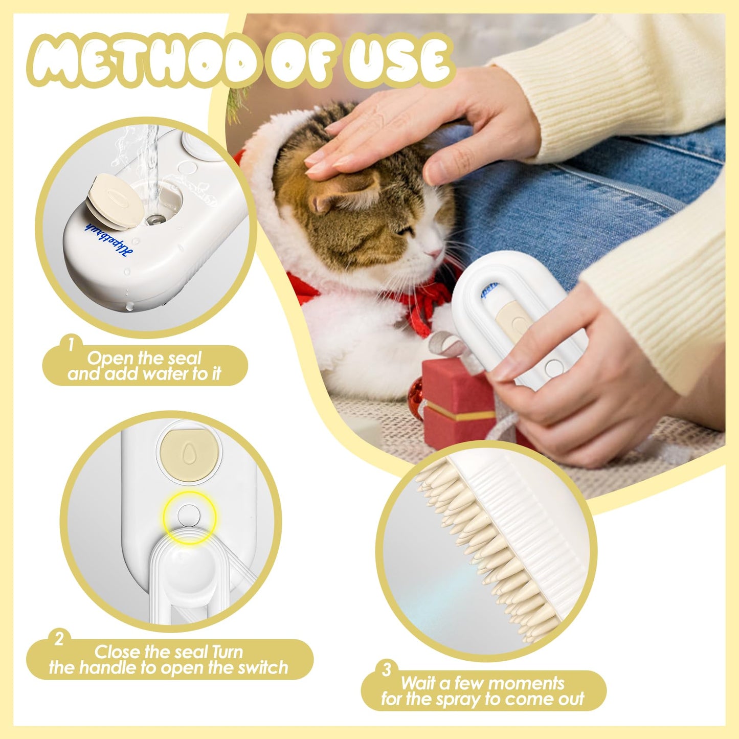 Hkpetbruh Cepillo De Aseo De Vapor Para Gatos Y Perros - Herramienta De Spa Para Mascotas Fácil De Limpiar Con Cepillo De Agua Y Tecnología De Depilación