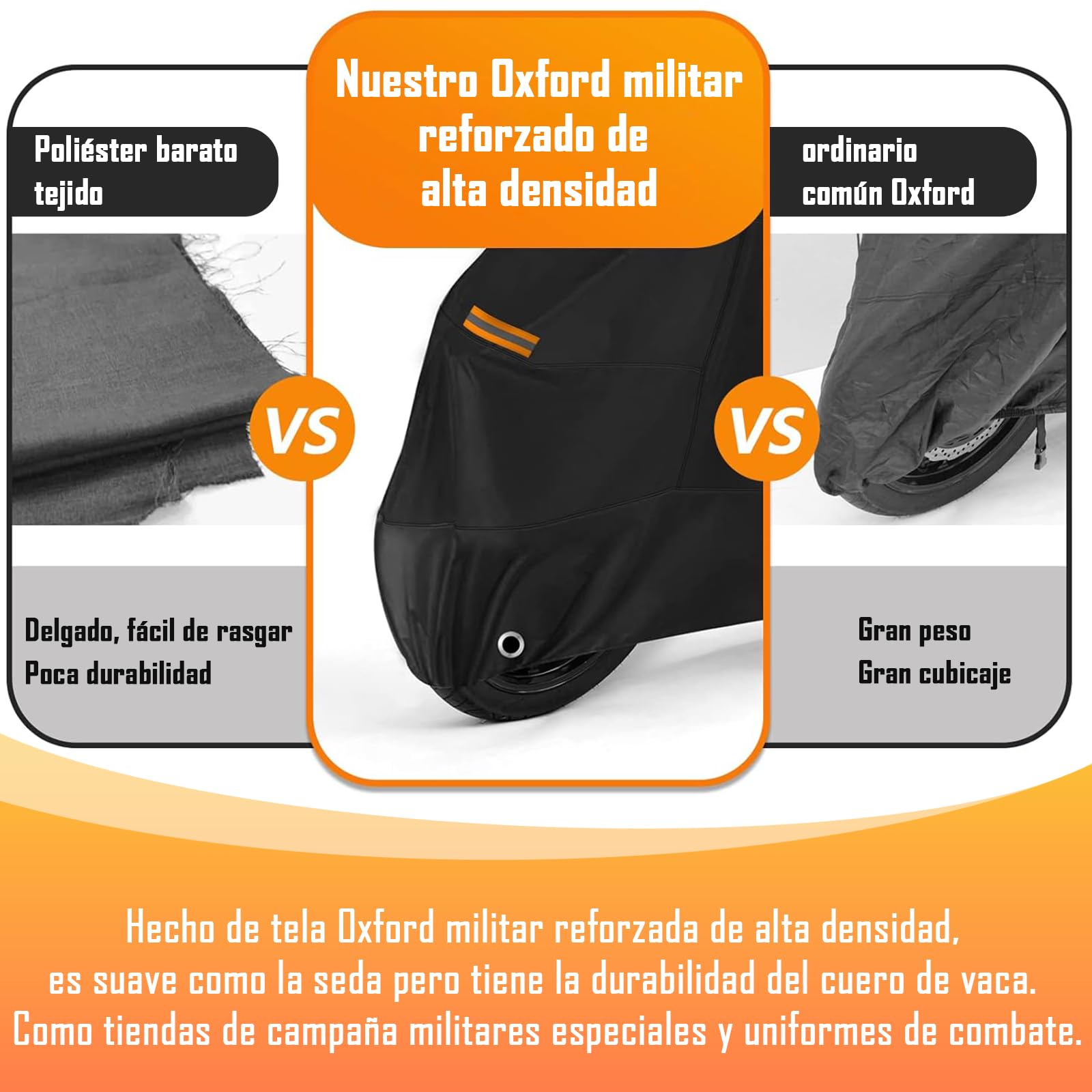 Funda para Moto Impermeable，Cubierta de motocicleta resistente de tela Oxford 210D,Anti-UV Anti Desgarro Universal con Bolsa de Almacenamiento con 4 Tiras Reflectantes y 2 Orificios para Cerradura