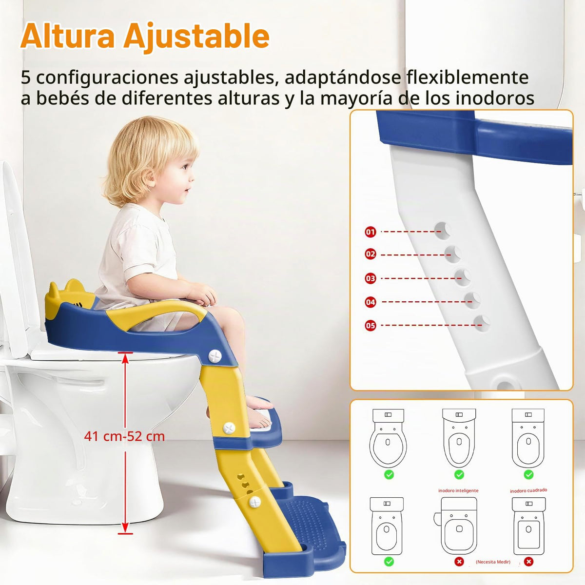 Orinal de entrenamiento BBfancy, asiento de inodoro para niños y niñas mejorado, orinal de entrenamiento 3 en 1 con escalera plegable antideslizante (Azul+Amarillo)