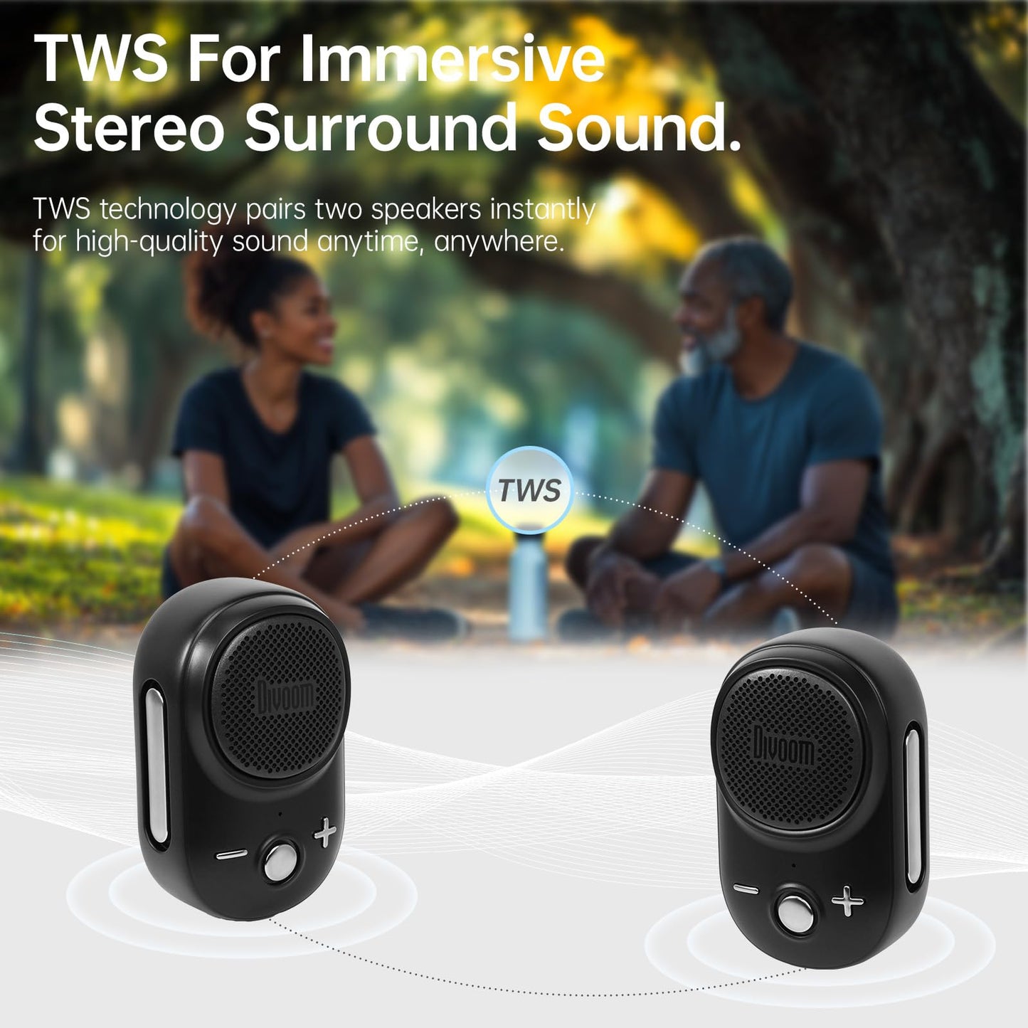 Divoom Itour-S Mini Altavoz Bluetooth portátil con micrófono, Altavoz portátil con Clip, Audio Grande y Graves impactantes, IP67 Impermeable, Tiempo de reproducción de 10 Horas, para el Lugar de