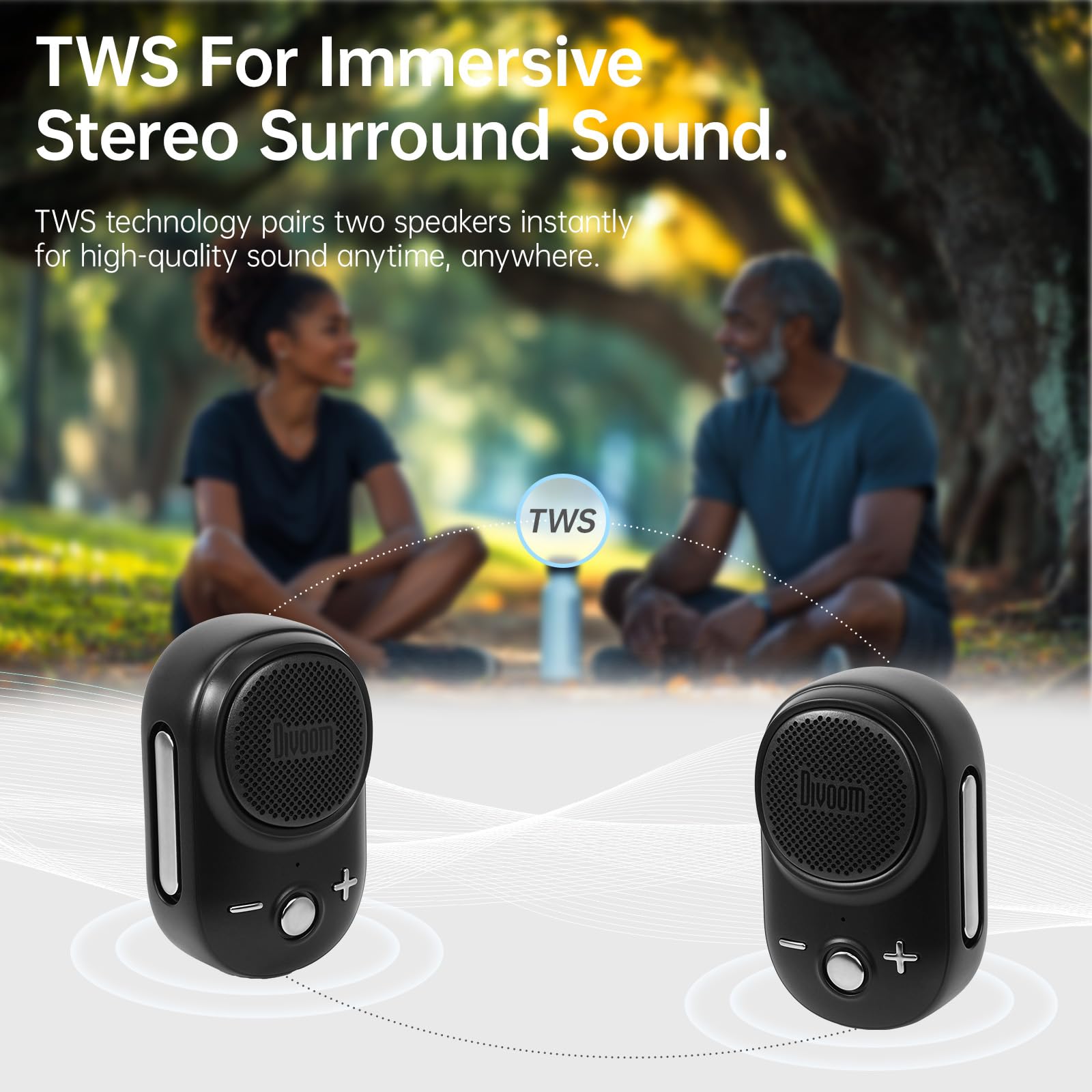 Divoom Itour-S Mini Altavoz Bluetooth portátil con micrófono, Altavoz portátil con Clip, Audio Grande y Graves impactantes, IP67 Impermeable, Tiempo de reproducción de 10 Horas, para el Lugar de