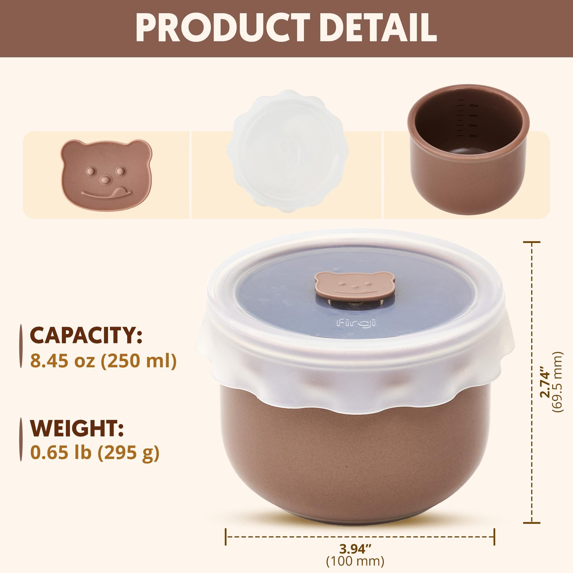 Firgi - Recipientes de almacenamiento de alimentos para bebés – Tupperware de cerámica con tapa hermética sin BPA, apto para microondas y lavaplatos, recipientes reutilizables con tapas – Recipiente