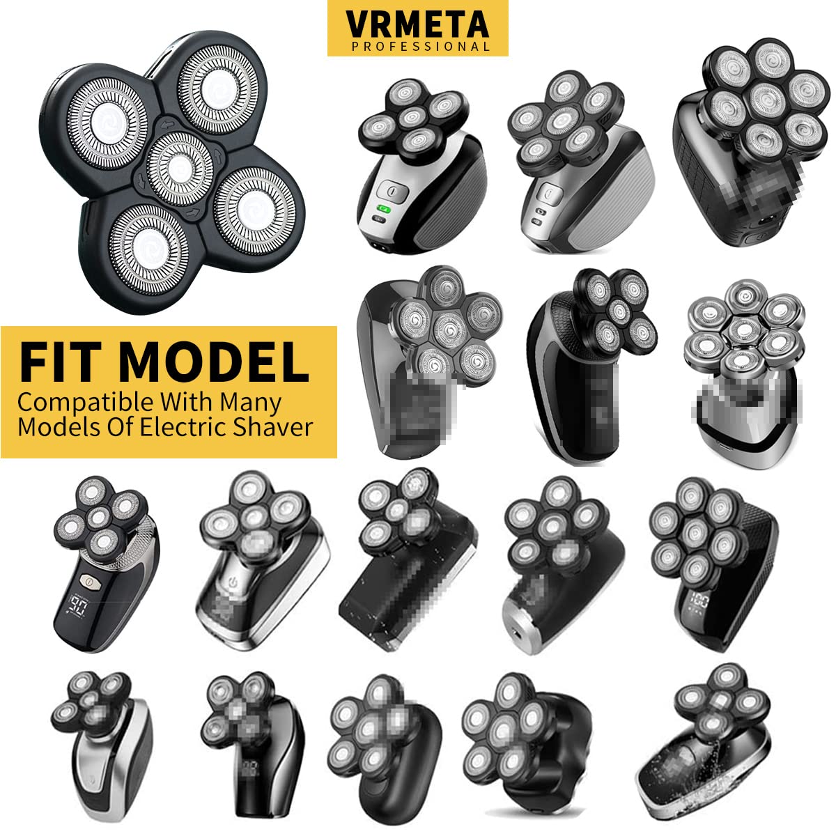 Cabezales de Repuesto para Afeitadora Eléctrica VRMETA Negro 5 Cuchillas de Acero Inoxidable Flexibles