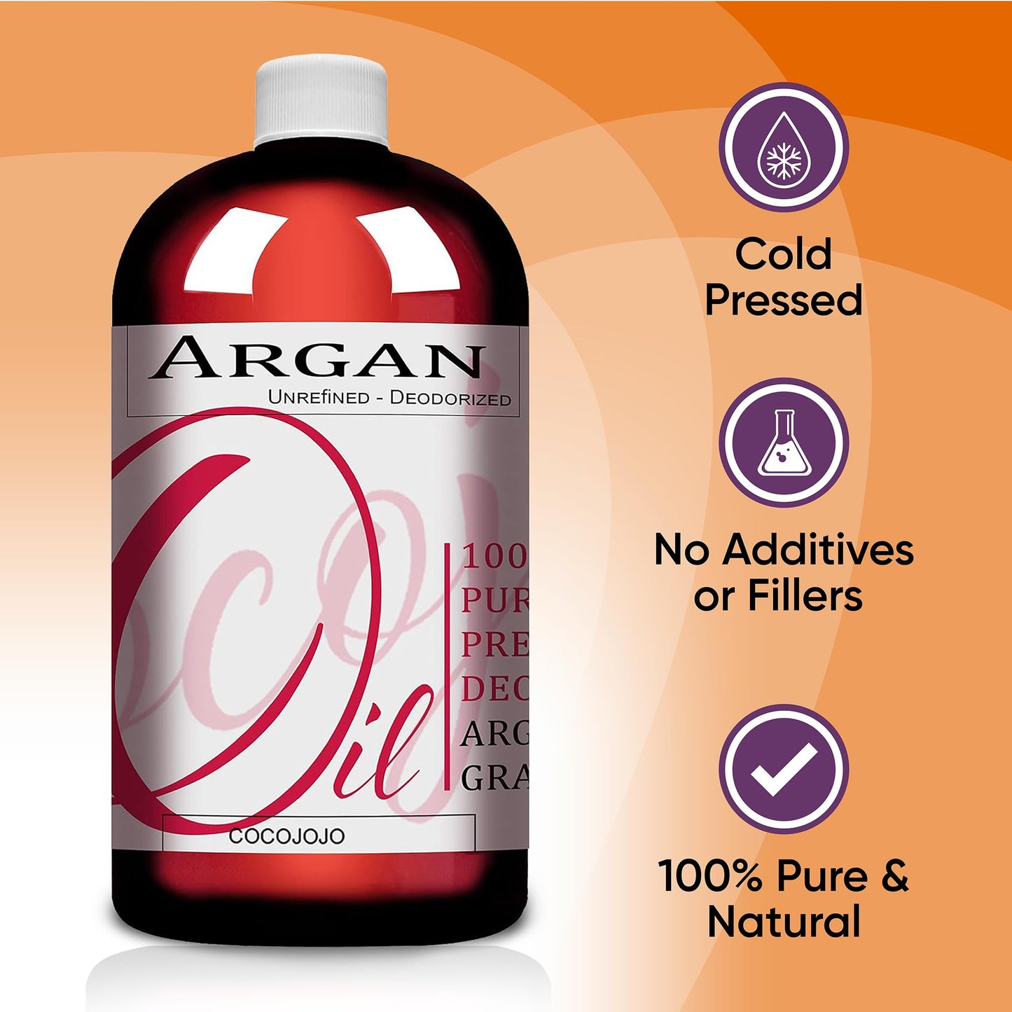 cocojojo 100% Pure Argan Oil Deodorized Refined Cold Pressed, 32 Fluid Ounce