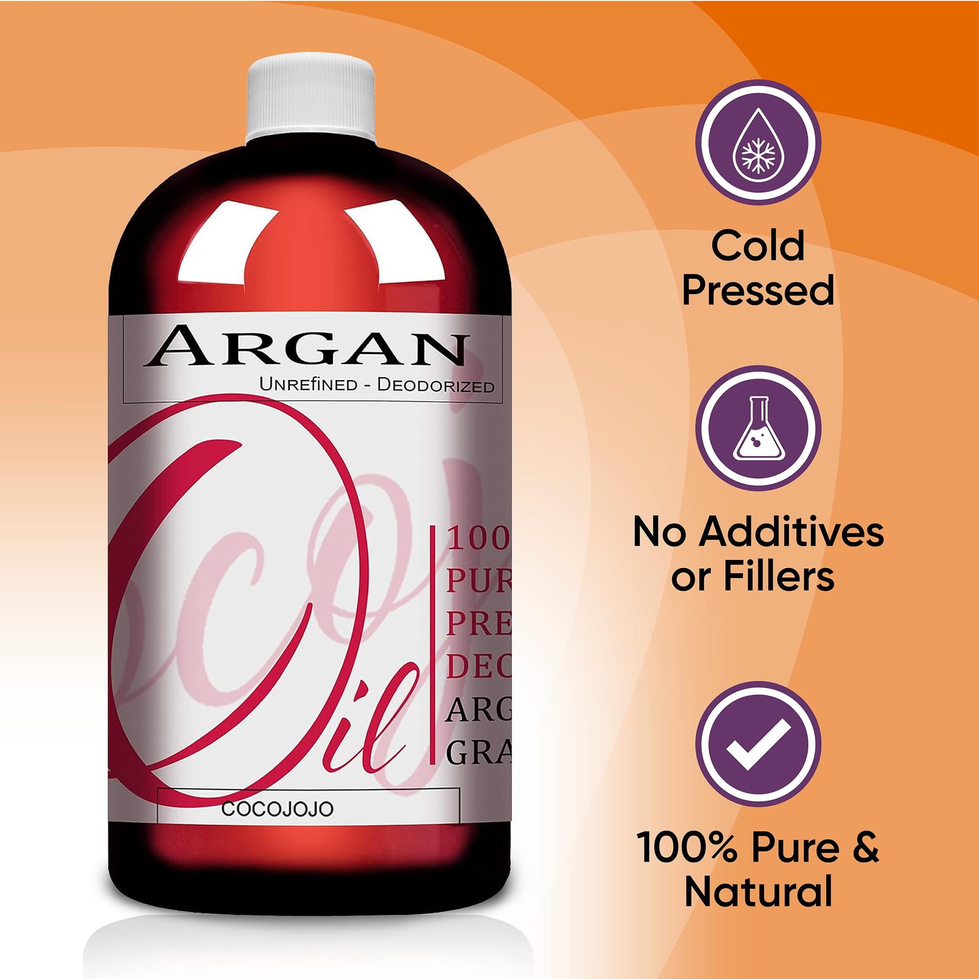 cocojojo 100% Pure Argan Oil Deodorized Refined Cold Pressed, 32 Fluid Ounce
