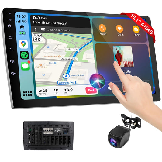 Estéreo de Coche Inalámbrico Doble DIN con Pantalla 10.1 Pulgadas y Cámara de Respaldo