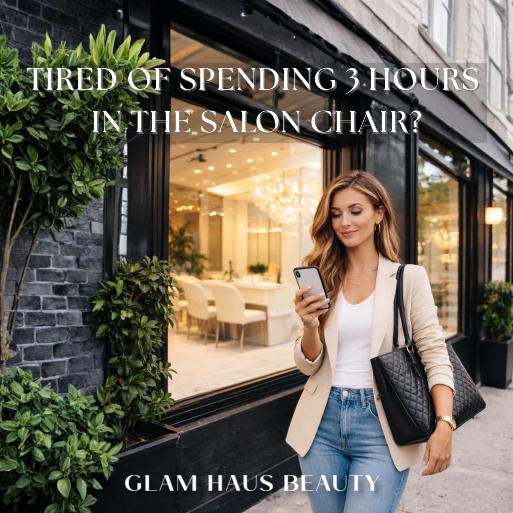 Glam Haus Beauty Uñas postizas Opulence | Acabado aterciopelado color almendra champán, calidad profesional | 16 tamaños - Kit de 32 uñas con pegamento y pestañas adhesivas