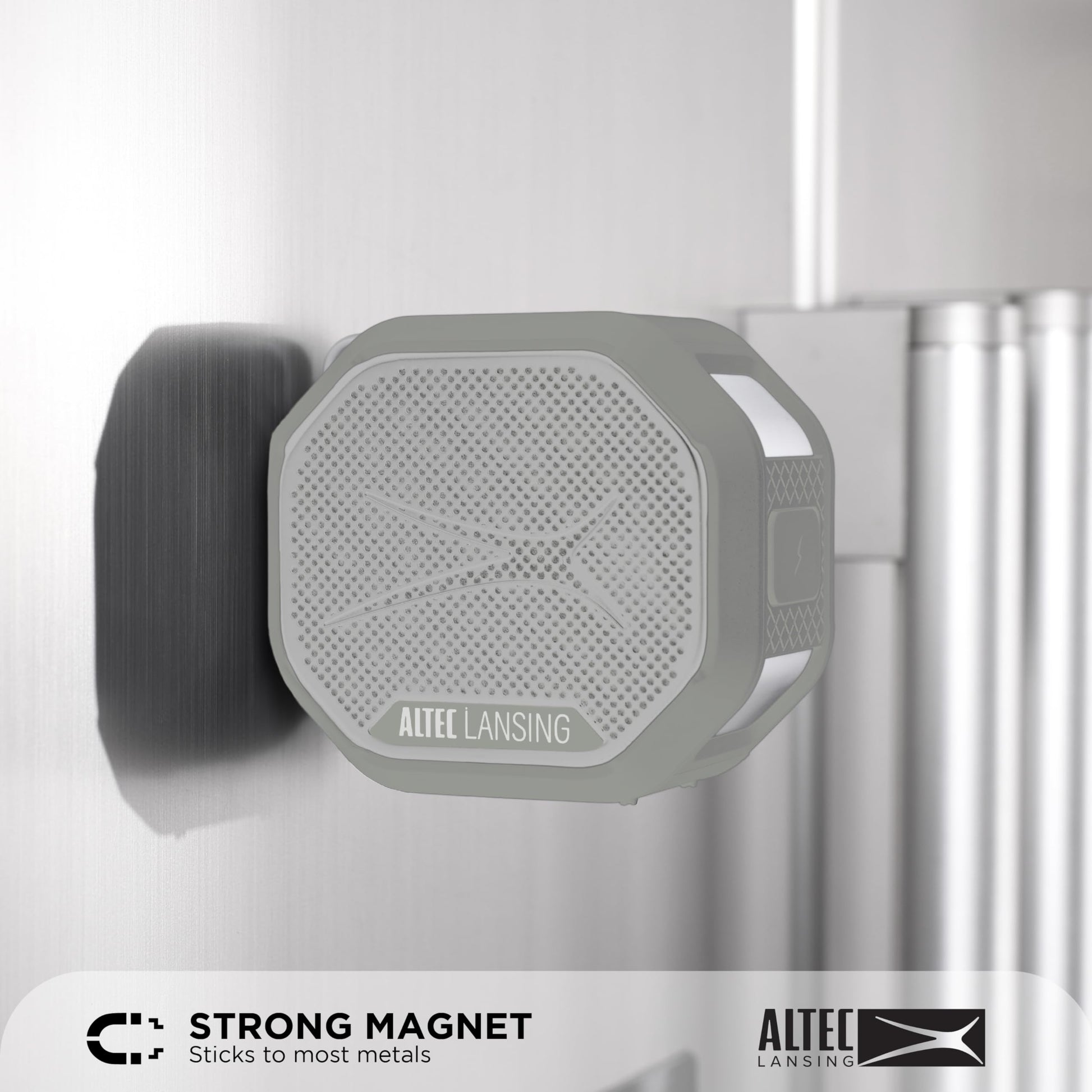 Altec Lansing HYDRATREK - Altavoz magnético Bluetooth, Impermeable IP67, Altavoz portátil, emparejamiento inalámbrico Verdadero, Carga rápida USB-C, batería de 3.7 V 400 mAh, Asistente de Voz,