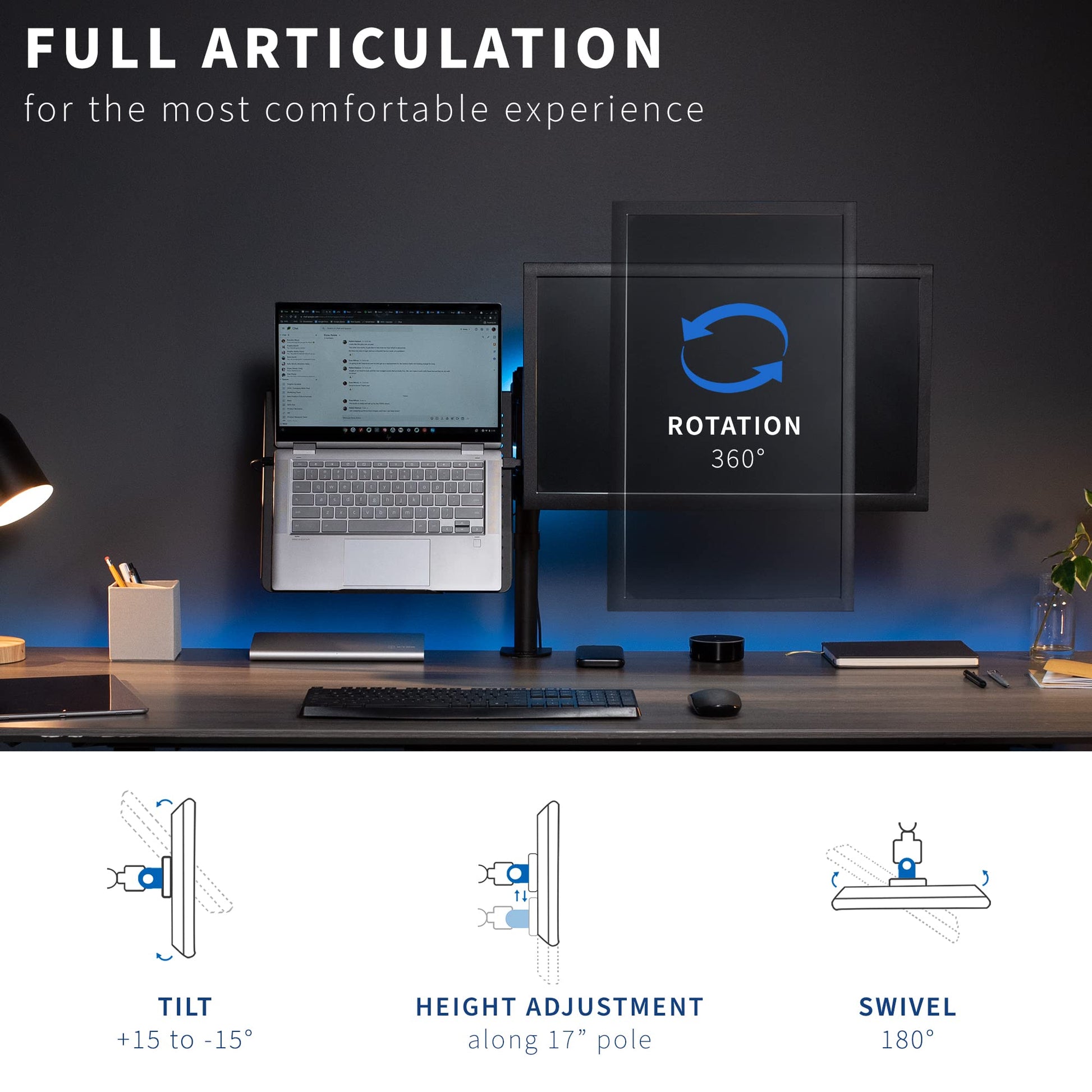 Soporte Ajustable VIVO Negro para Monitor Individual de 13 a 32 Pulgadas y Portátil con Opciones de Ojales