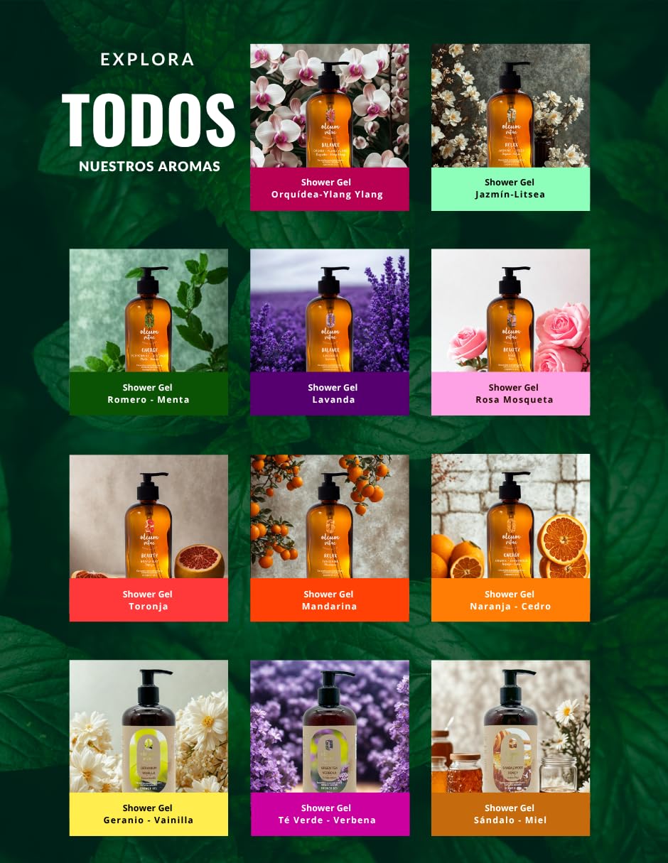 OLEUM VITAE Gel de Ducha con Aceite Esencial de Litsea. Altamente hidratante. Con Extractos de Caléndula, Aloe Vera y Manzanilla. 250gr