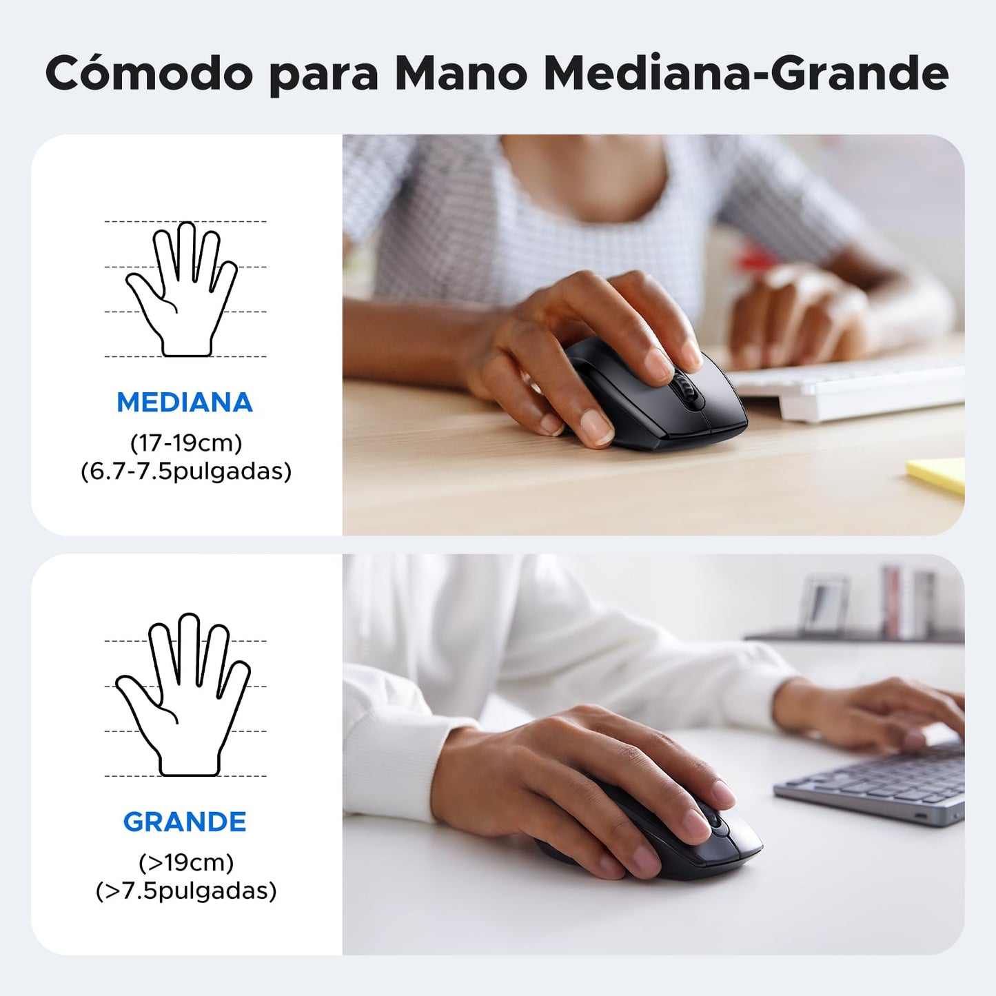 Mouse Inalámbrico UGREEN Negro Ergonómico con DPI Ajustable para PC y Portátil