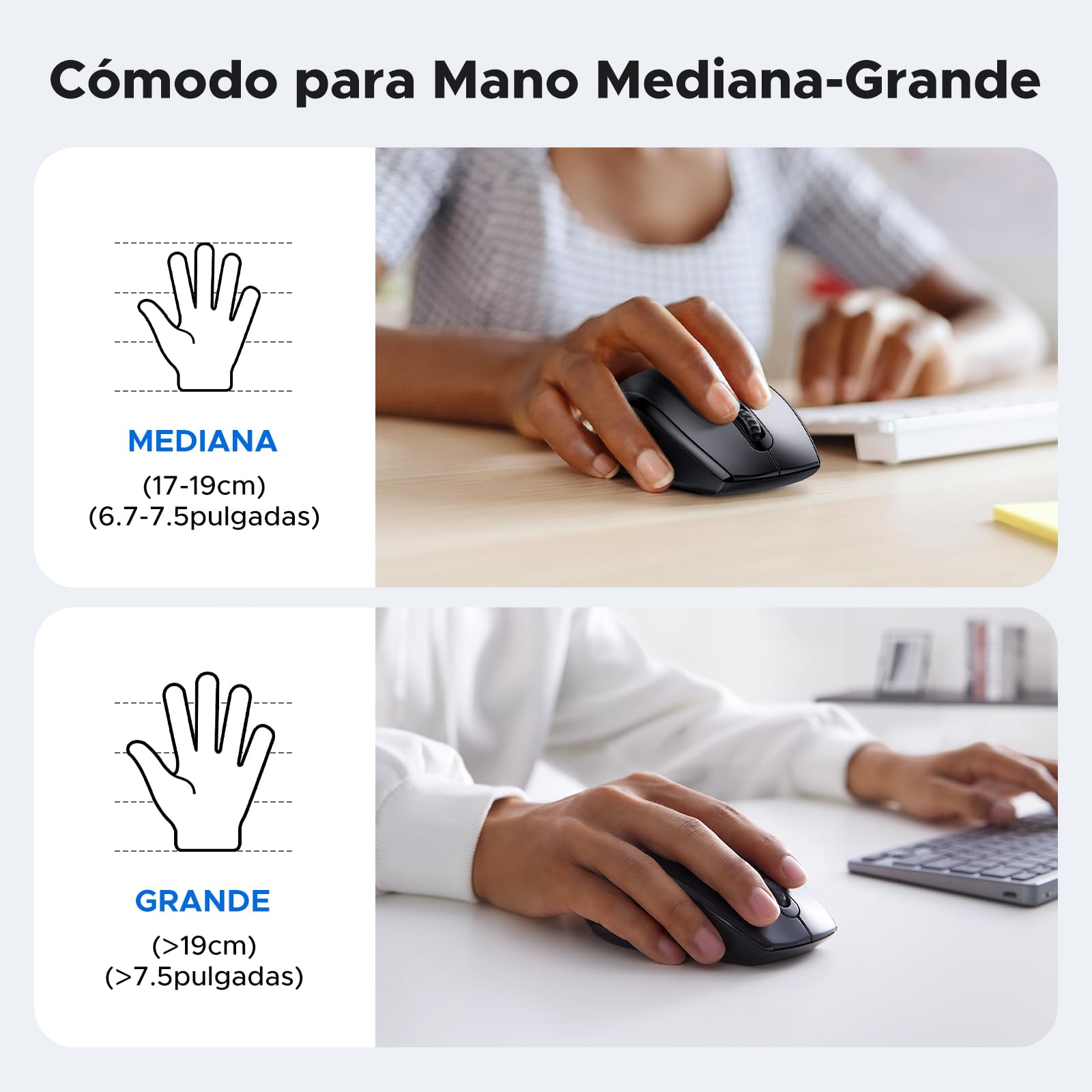 Mouse Inalámbrico UGREEN Negro Ergonómico con DPI Ajustable para PC y Portátil
