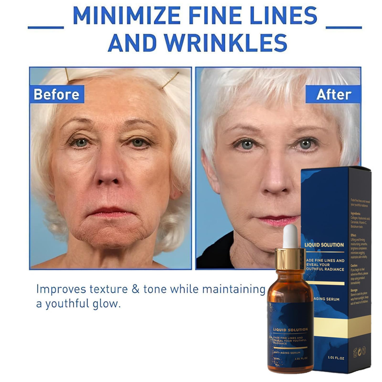 DQQSLQUL Botox Face Serum, Suero Facial Antienvejecimiento con Refuerzo de Colágeno, Botox Facial Instantáneo Tensor en una Botella, Reduce las Arrugas y Rellena la Piel,3PCS