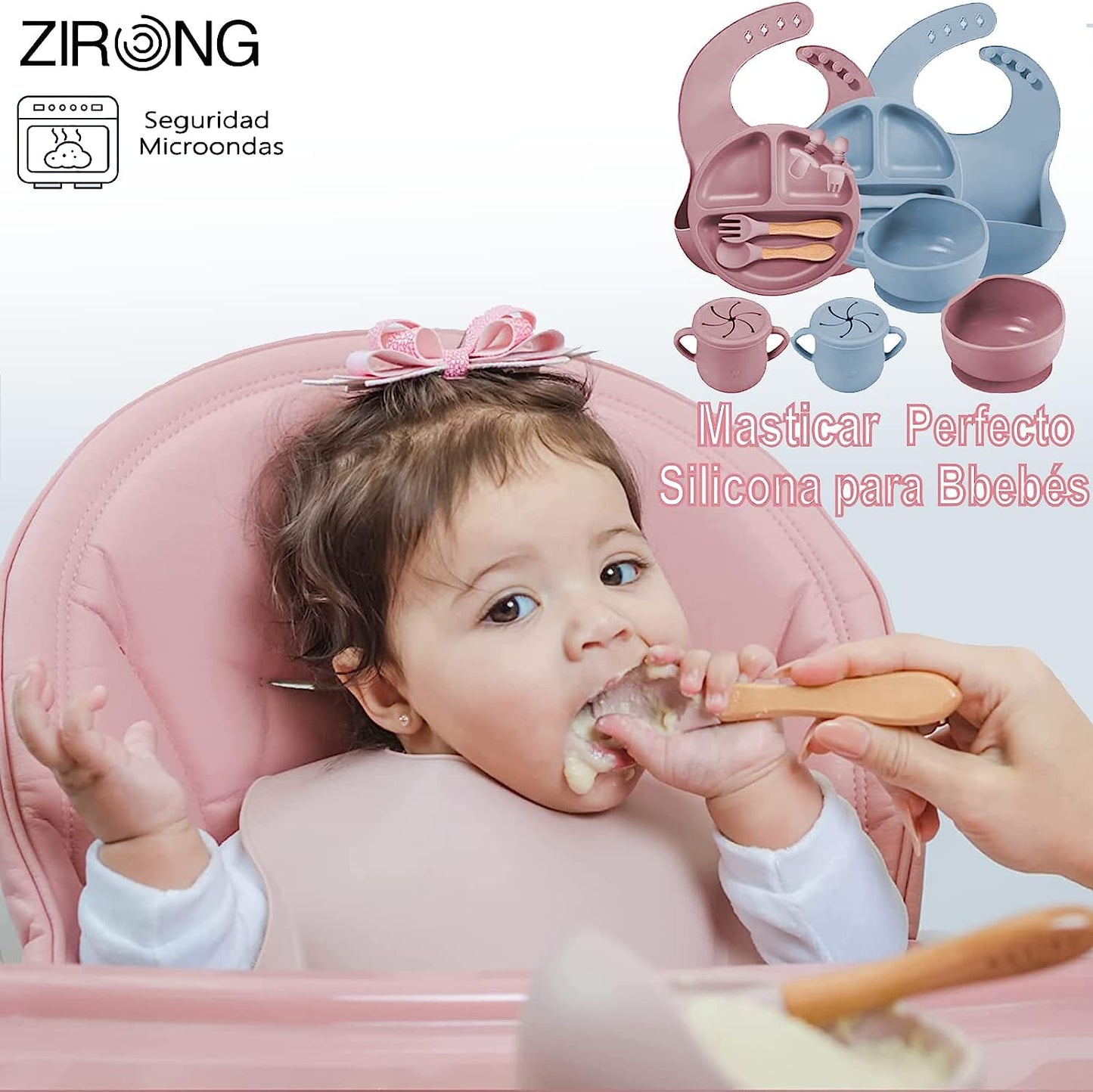 Set de Vajillas y Platos de Silicona, Azul, con Ventosas y Baberos Ajustables para Bebé, Seguros para Alimentos, Sin BPA, 8 Piezas, Ideal para Babyshower