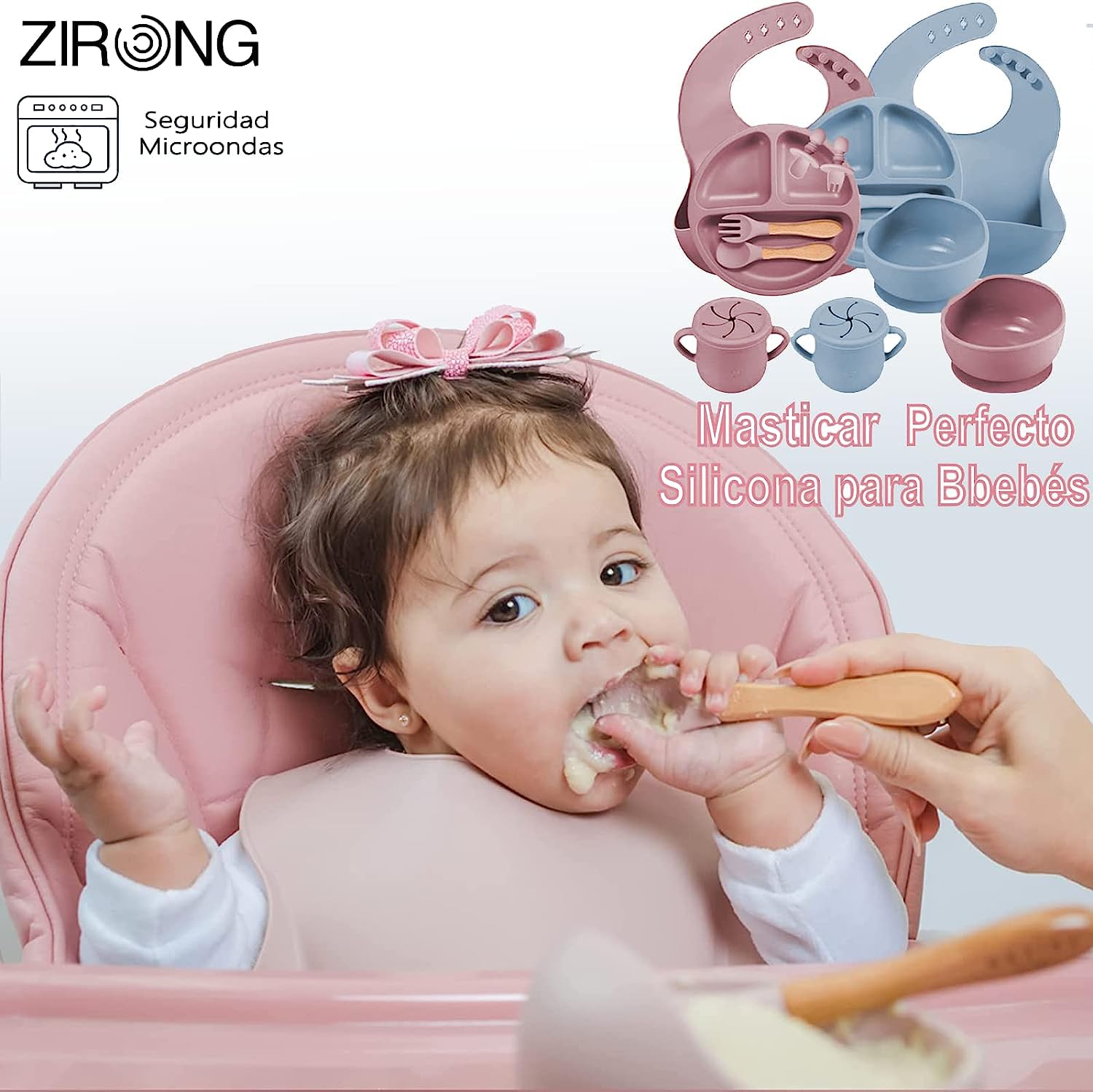 Set de Vajillas y Platos de Silicona, Azul, con Ventosas y Baberos Ajustables para Bebé, Seguros para Alimentos, Sin BPA, 8 Piezas, Ideal para Babyshower