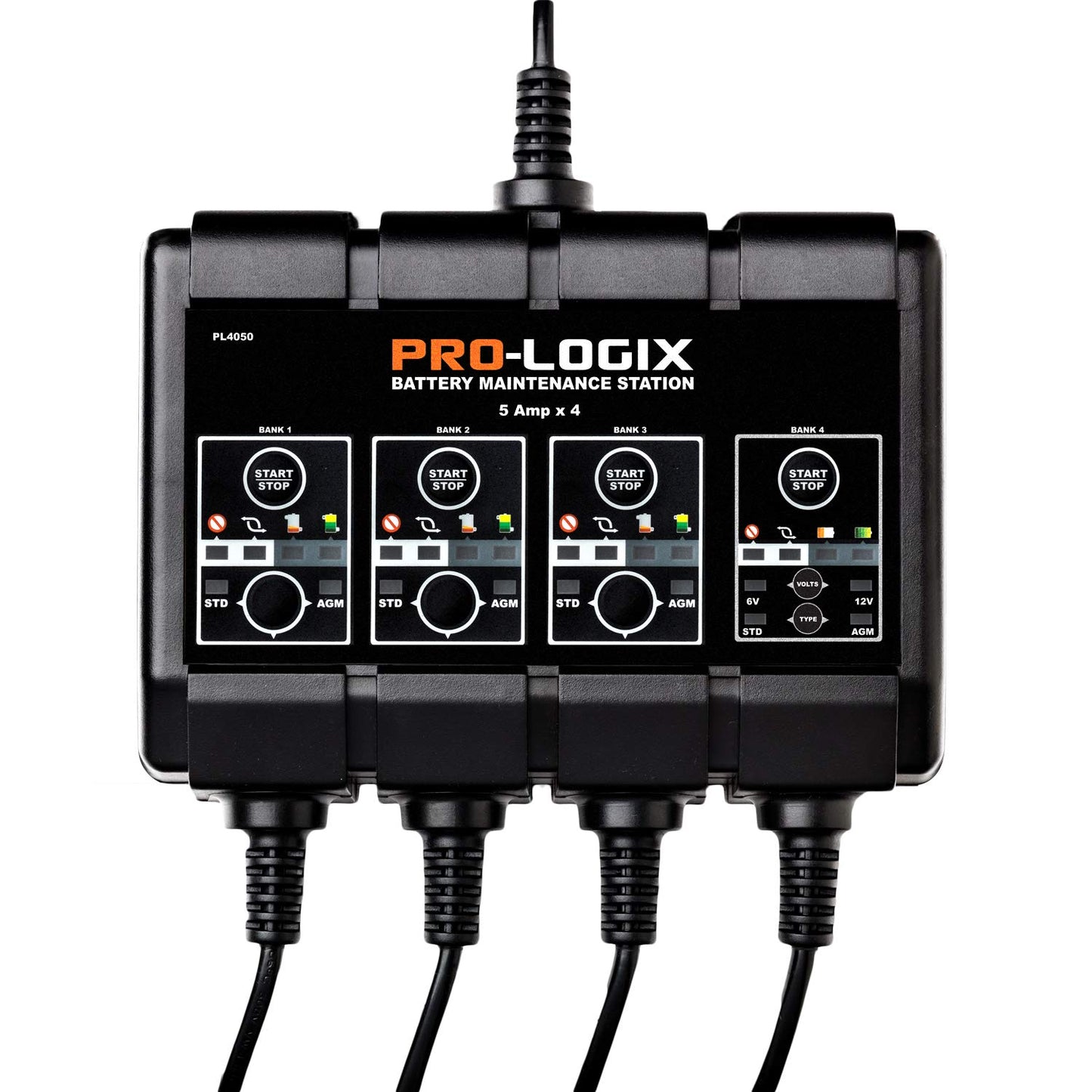 Clore Automotive PL4050, Pro-Logix 4 bancos, 20 amperios (5 amperios por banco) cargador inteligente totalmente automático, cargador de batería de 6 V y 12 V, mantenedor de batería y desulfador de batería con compensación de temperatura
