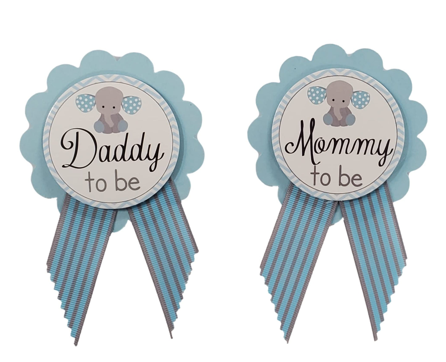 2 alfileres de botón Mommy & Daddy to Be con diseño de elefante para baby shower It's a Boy para que los padres usen, azul y blanco, Una talla, No es una piedra preciosa