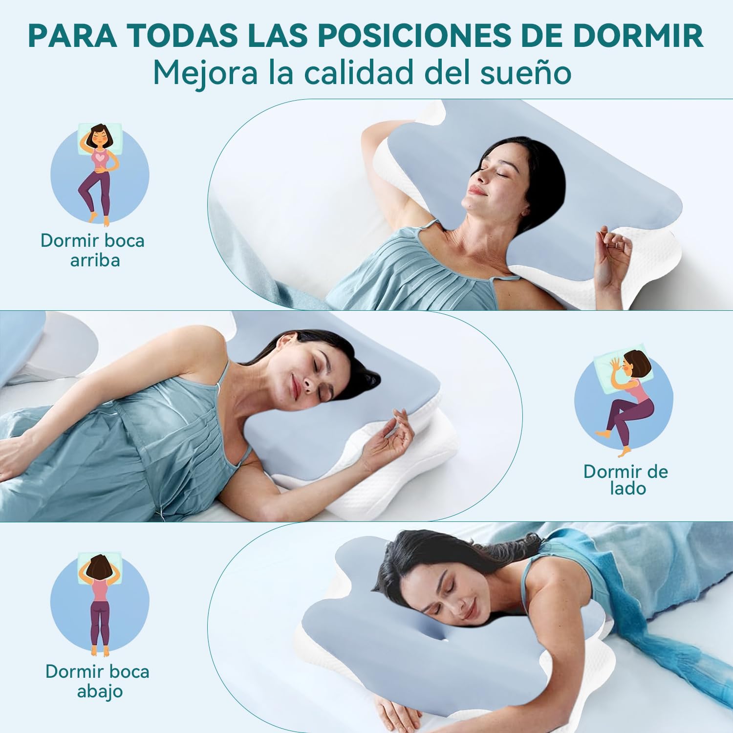 LINGLUCKY Almohada Memory Foam 2en1, Almohada Cervical Ortopédica Ergonómica para Aliviar el Dolor de Cuello,Soporte Ortopédico Contorneado para Personas Que Duermen de Lado,Boca Abajo y Boca Arriba