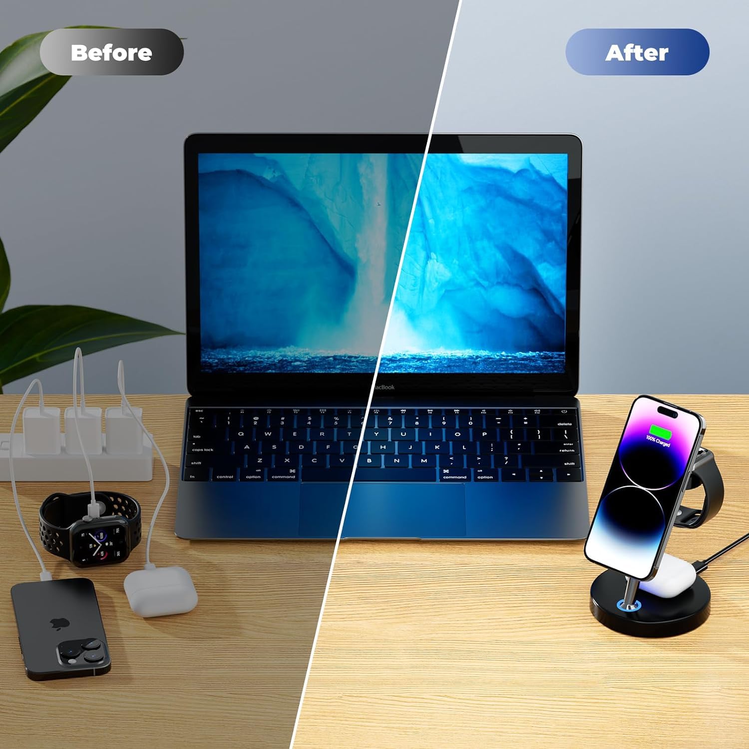BVILY Cargador inalámbrico Magnético, 20W Wireless Charger 3 en 1 Compatible con Cargador MagSafe para i Phone 16 15 14 13 12 Pro MAX/Plus/Pro, Apple Watch Ultra/8/7/SE/6/5/4/3, AirPods Pro 3 2