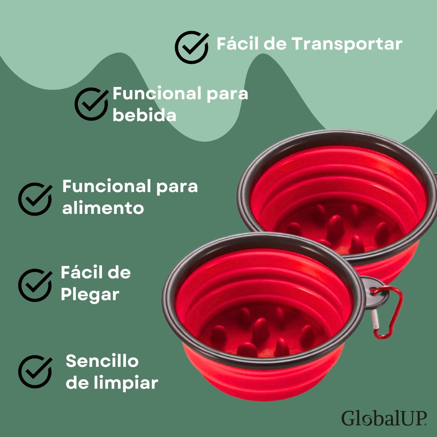 GlobalUP Plato para Perro, Bebedero para Perro. Contenedor para croquetas Plegable. Tazon para alimento y Agua para Mascotas retractil Gato y Perro, fácil de Limpiar. (Rojo, S/M)