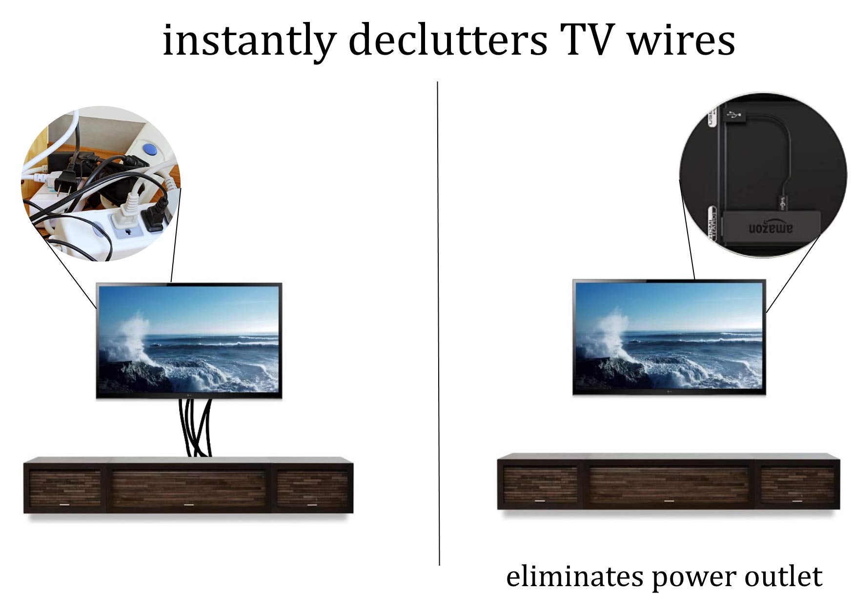 FireCable Adaptador de corriente inalámbrico para Firestick4kmaxx 2024 | Alimenta el palo de fuego de la TV | Elimina la toma de CA que elimina los cables de TV desordenados