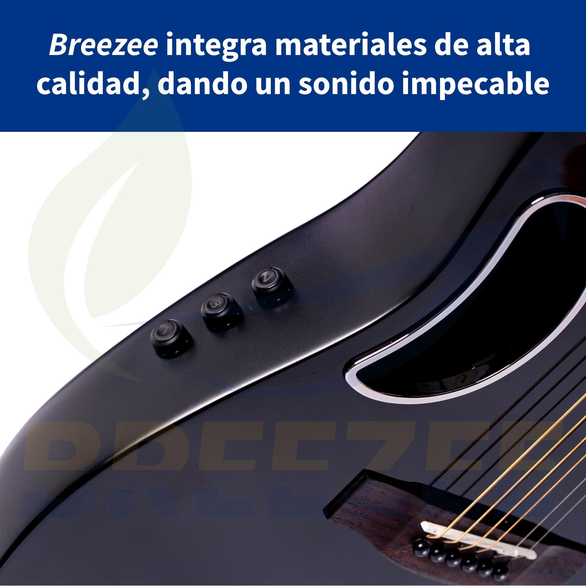 BREEZEE Guitarra ElectroAcústica Redonda de 41”, Incluye Accesorios, Diseñada sobre Fibra de Carbono y Abeto, Pastilla de 2 Bandas, Transmisión de Sonido Natural, Barnizado de Alto Brillo, Moderno
