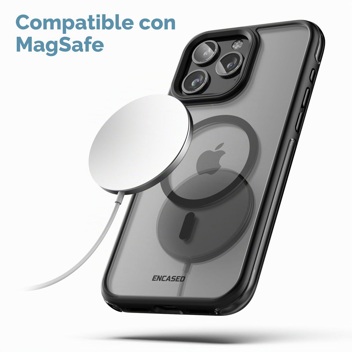Funda iPhone 15 Pro MAX Encased Transparente Negro con Anillo y Soporte Magnético Antigolpes