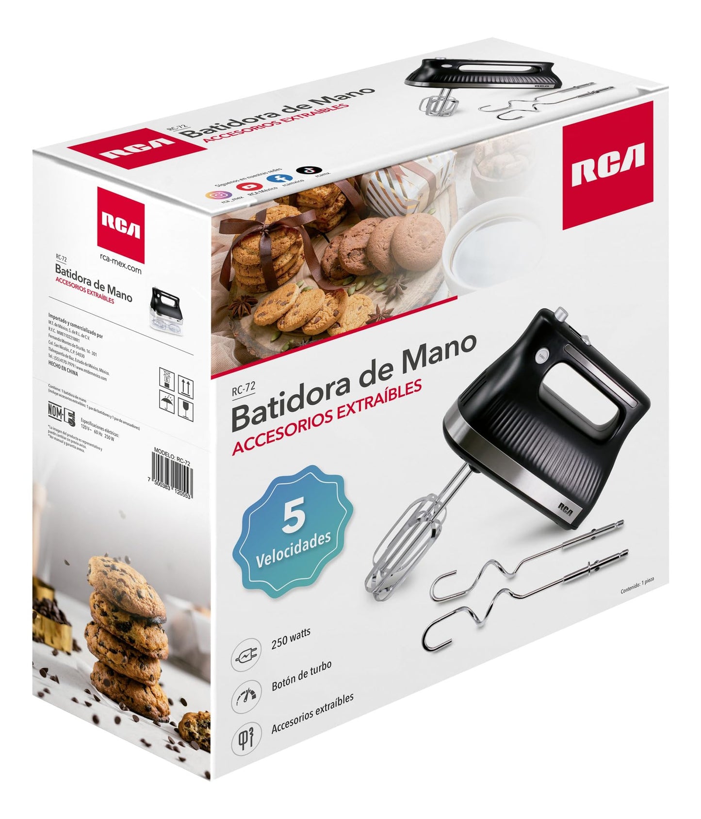 Batidora de Mano RCA Blanca con Motor Potente y Velocidades Ajustables para Repostería y Cocina