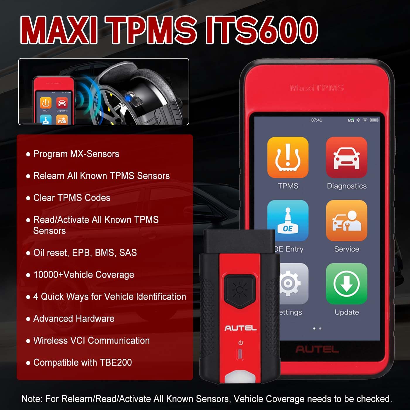 Autel MaxiTPMS ITS600 TPMS, herramienta de programación TPMS, diagnóstico completo de TPMS, actualización de TS508/TS601, TPMS Relearn/Restablecimiento/Escaneo, Aceite/EPB/BMS/SAS restablece,