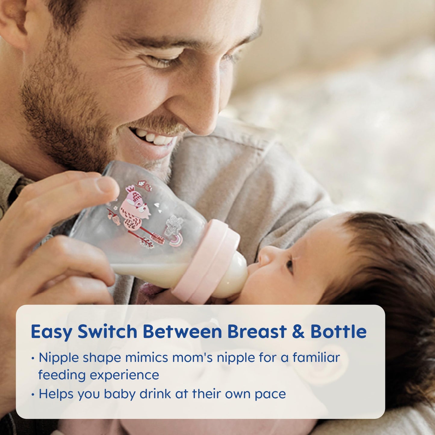 MAM Feel Good - Botella de vidrio de alta calidad de flujo lento, fácil de cambiar entre pecho y botella, 5 onzas, 0+ meses, unisex, 1 paquete